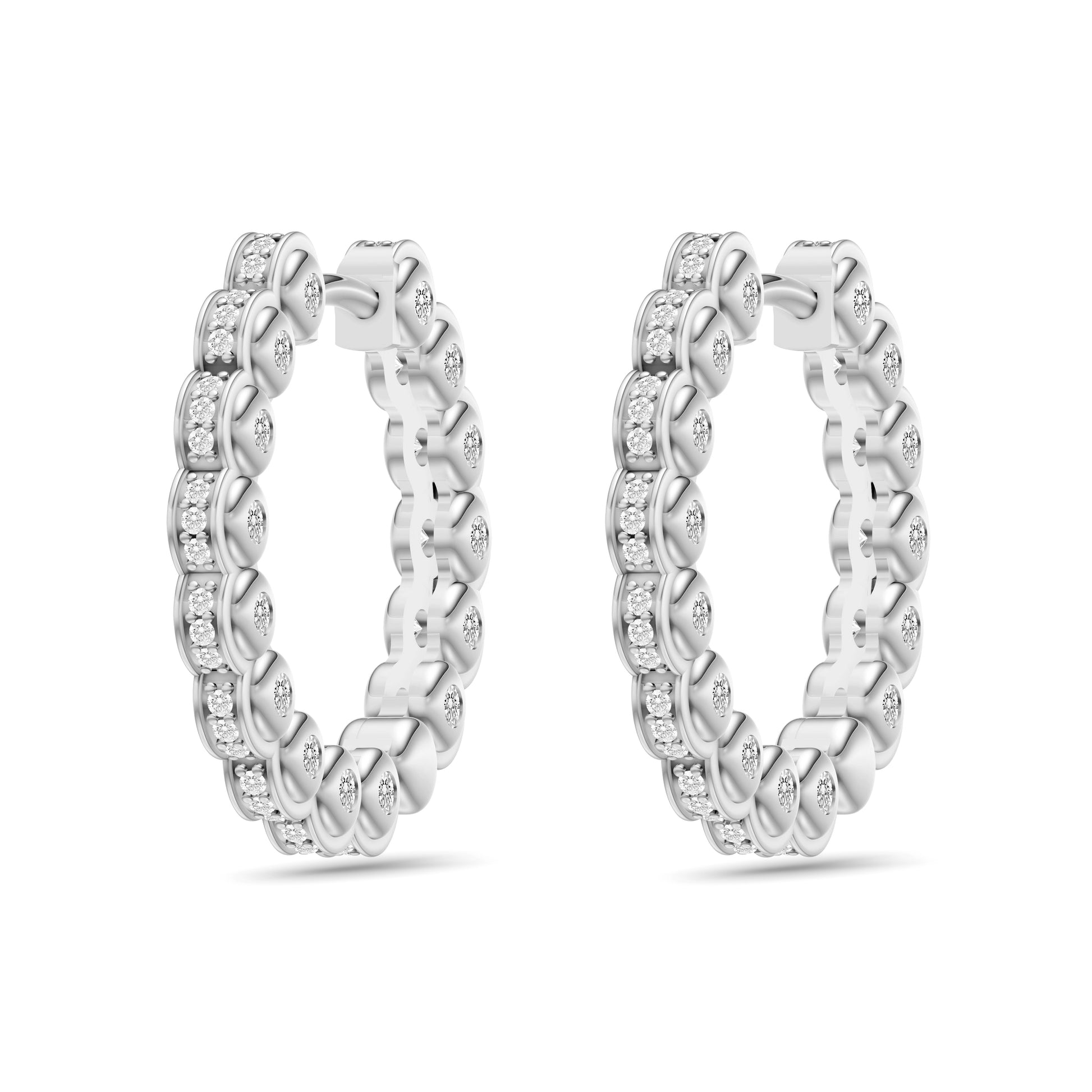 Round Diamond Bezel Hoop Earrings in 14K Gold