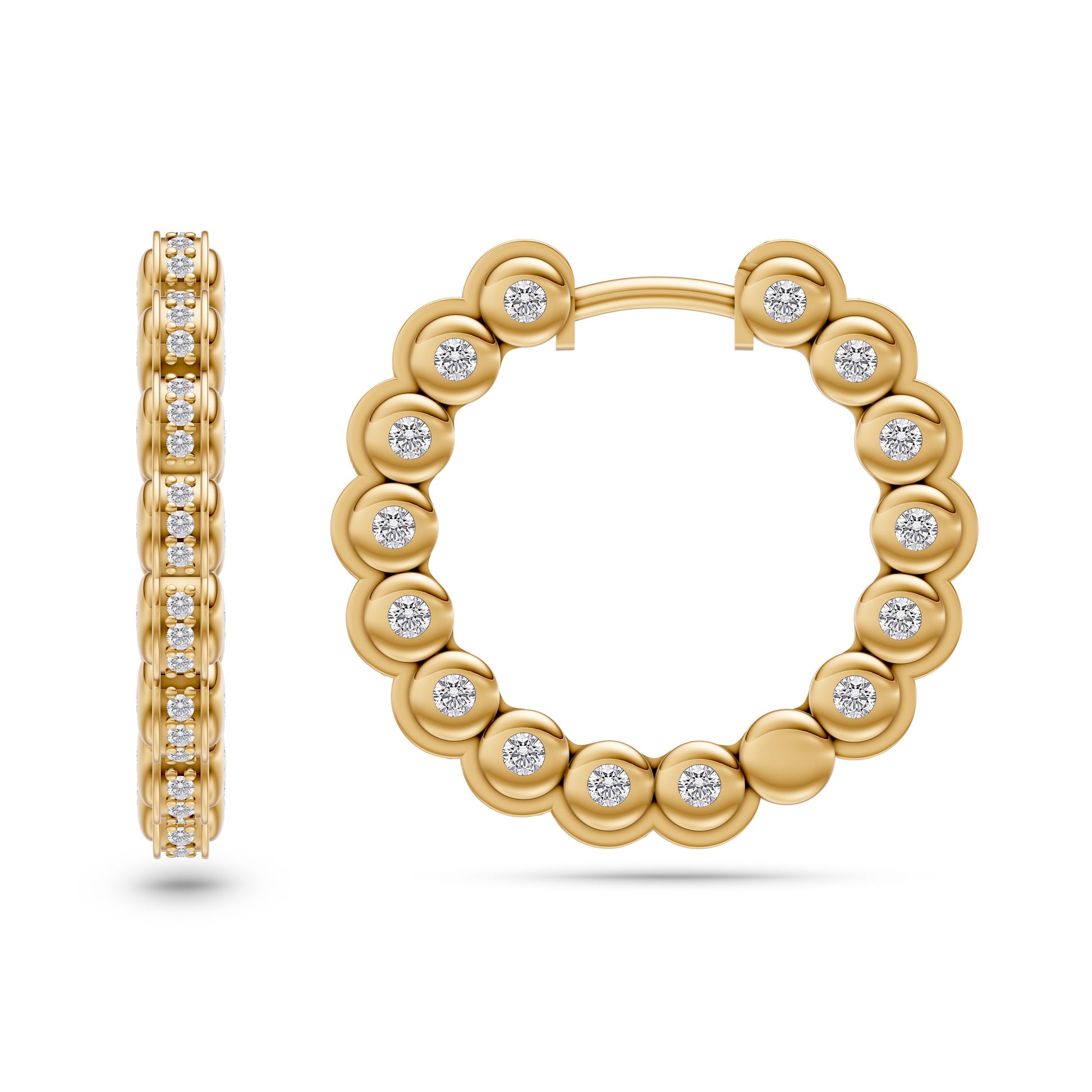 Round Diamond Bezel Hoop Earrings in 14K Gold