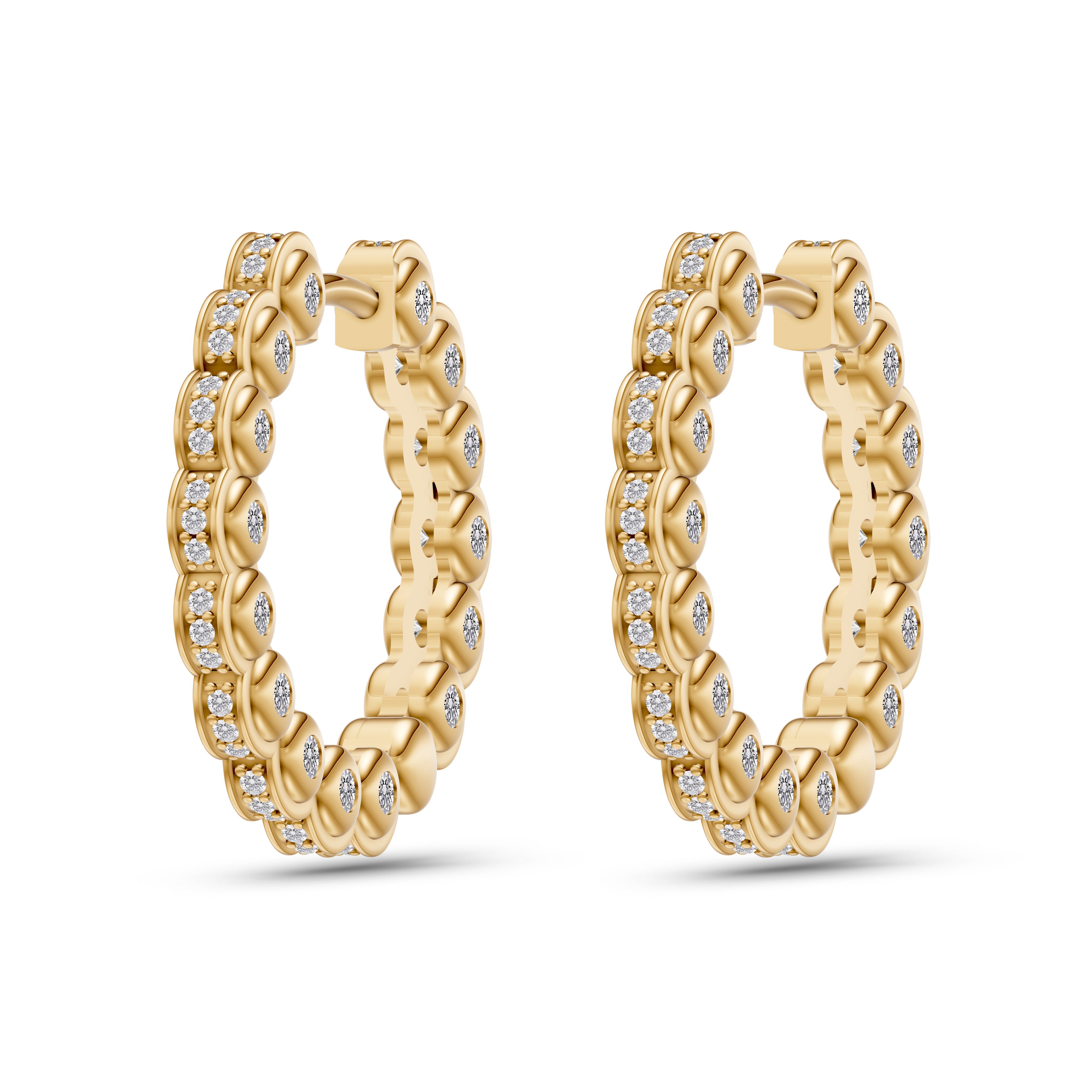 Round Diamond Bezel Hoop Earrings in 14K Gold