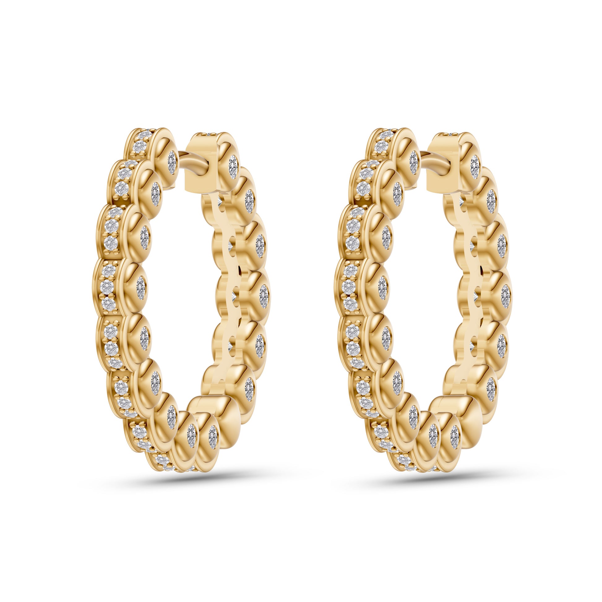 Round Diamond Bezel Hoop Earrings in 14K Gold