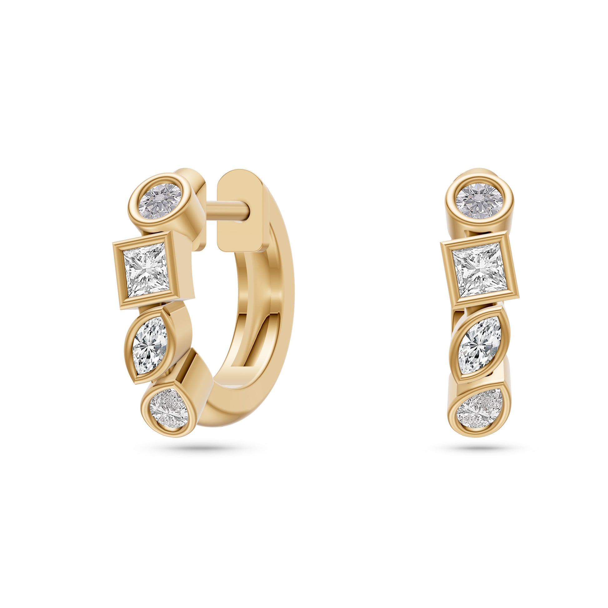 Abstract Diamond Huggie Earrings in 14K Gold