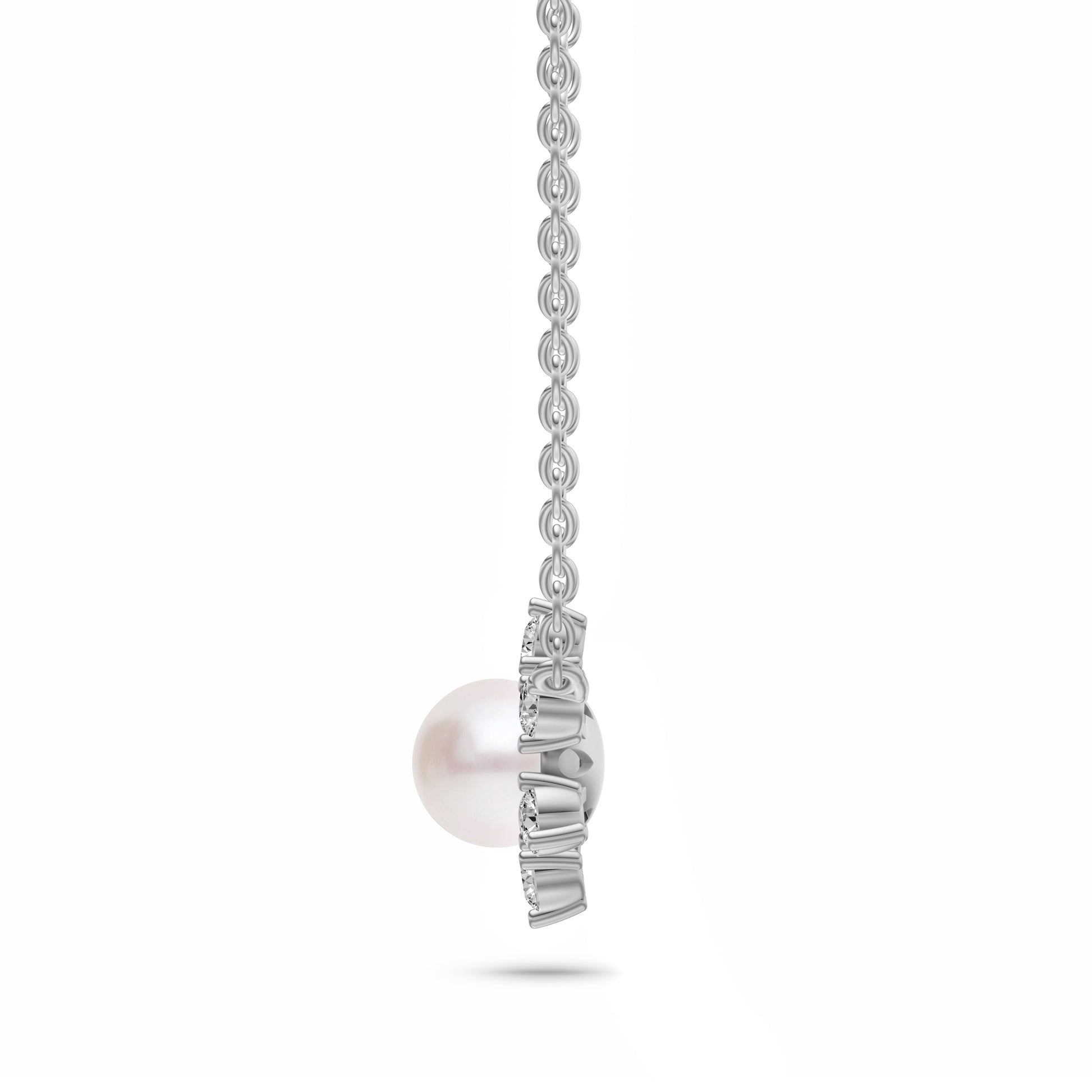 Floral Shaped Pearl Diamond Necklace In 14K Gold
