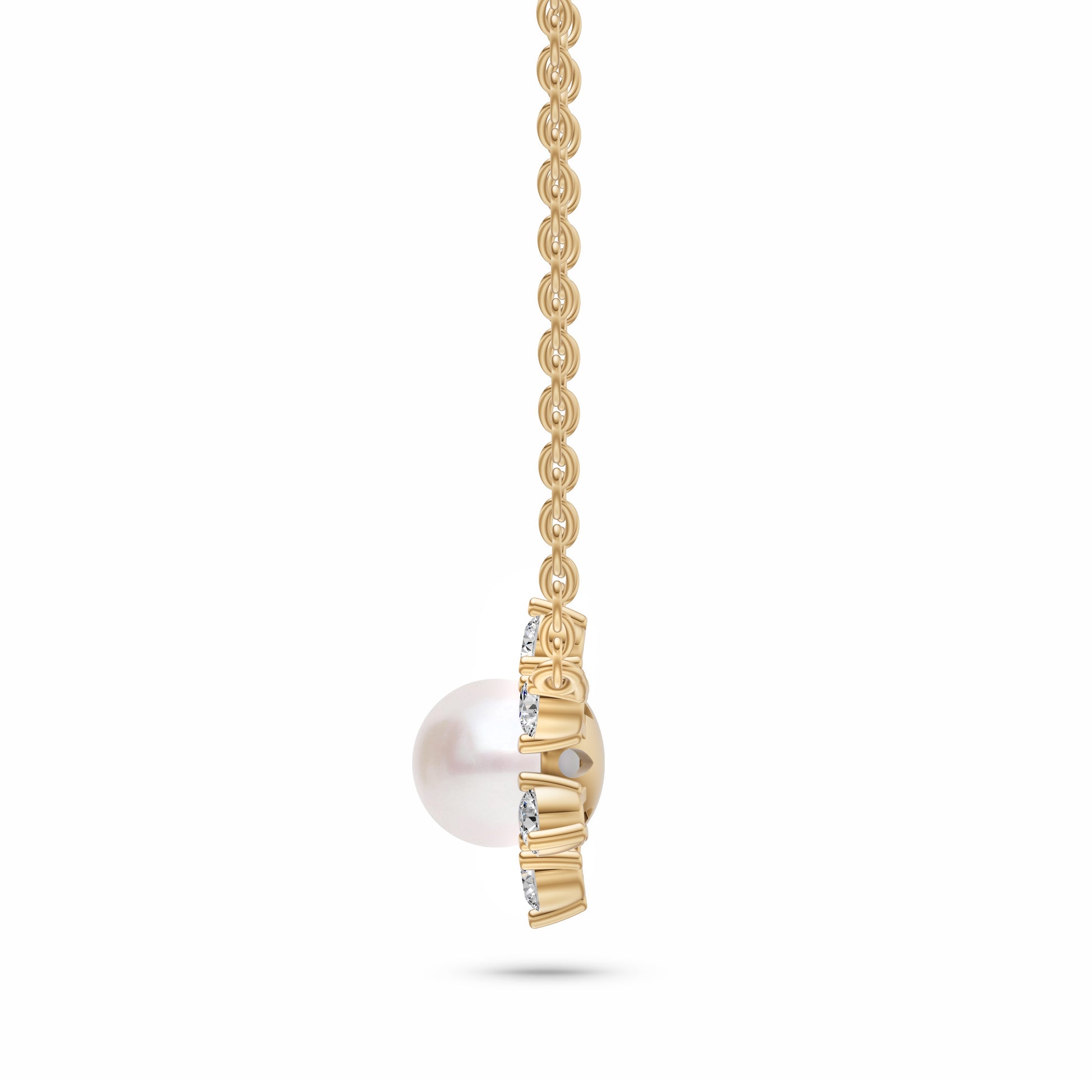 Floral Shaped Pearl Diamond Necklace In 14K Gold