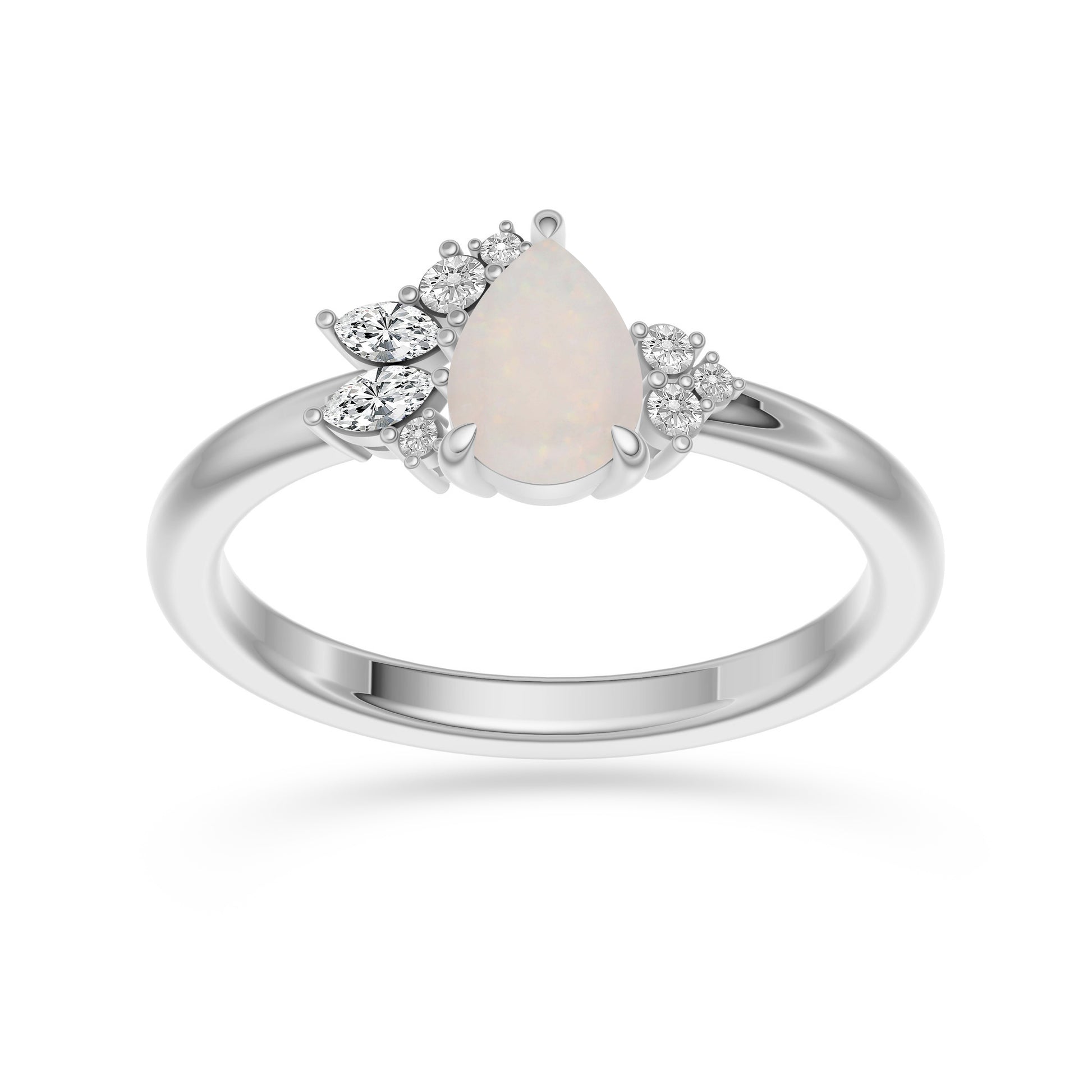 Natural Opal Pear Diamond Ring In 14K Gold