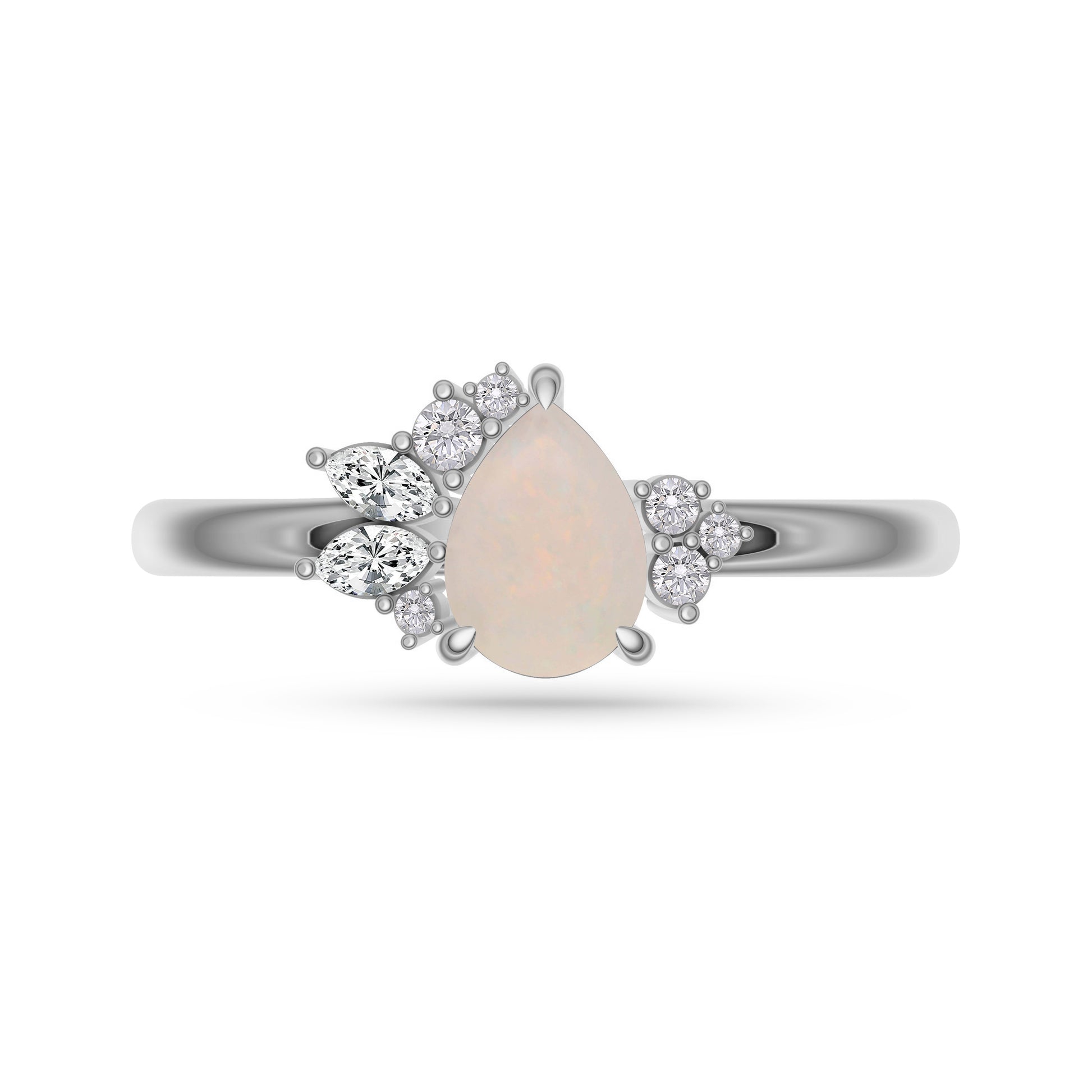 Natural Opal Pear Diamond Ring In 14K Gold