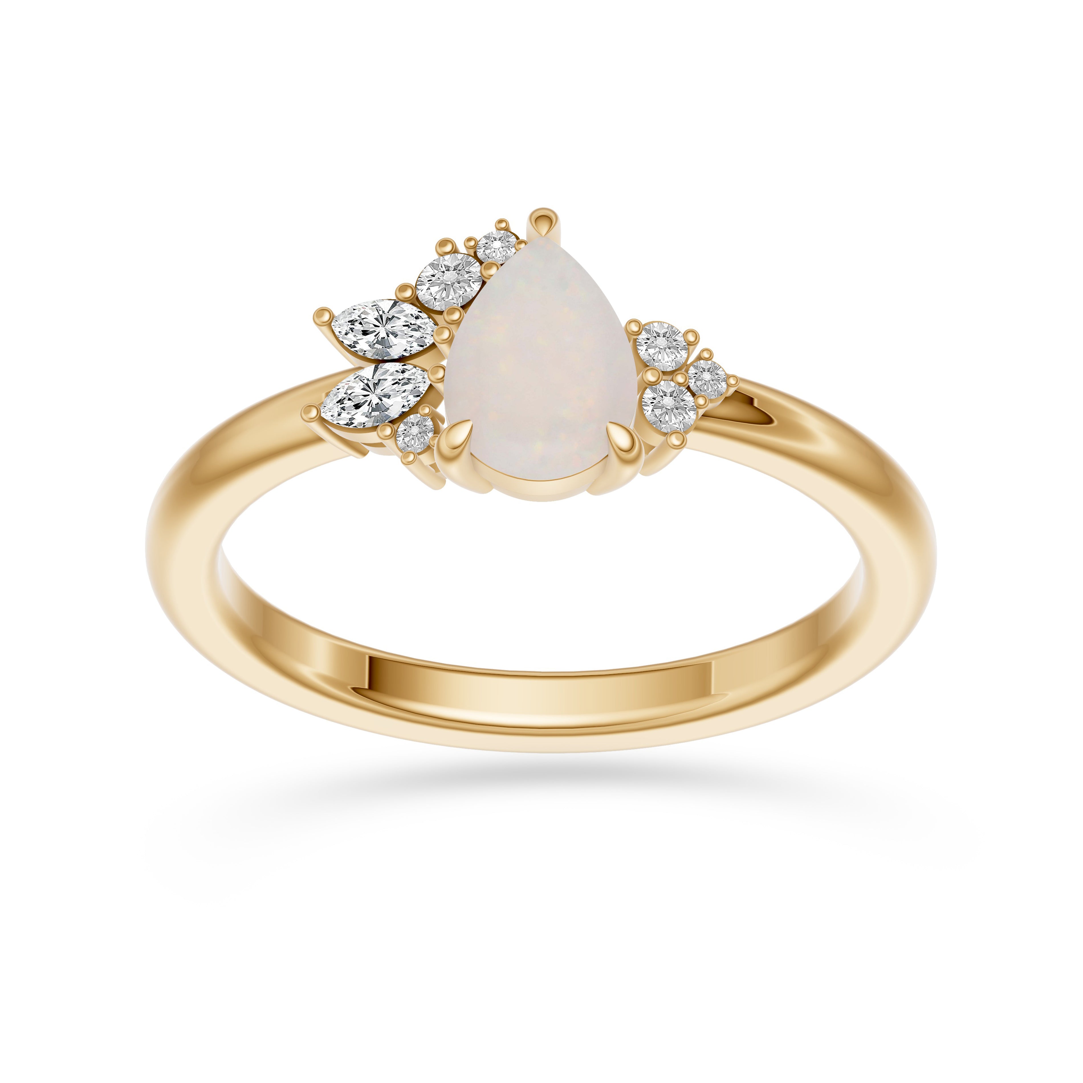 Natural Opal Pear Diamond Ring In 14K Gold