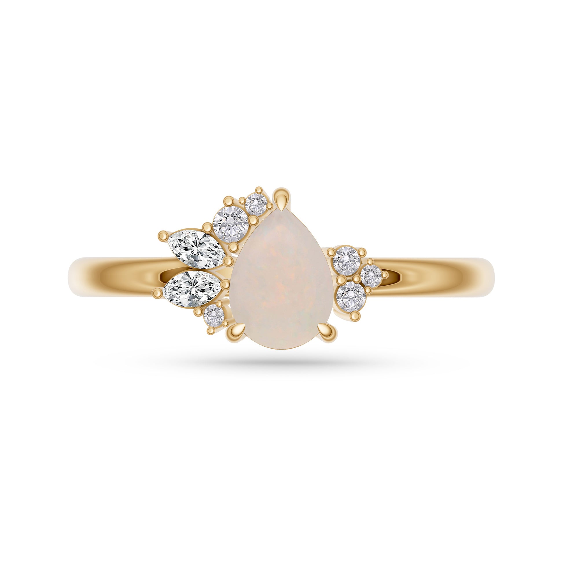 Natural Opal Pear Diamond Ring In 14K Gold