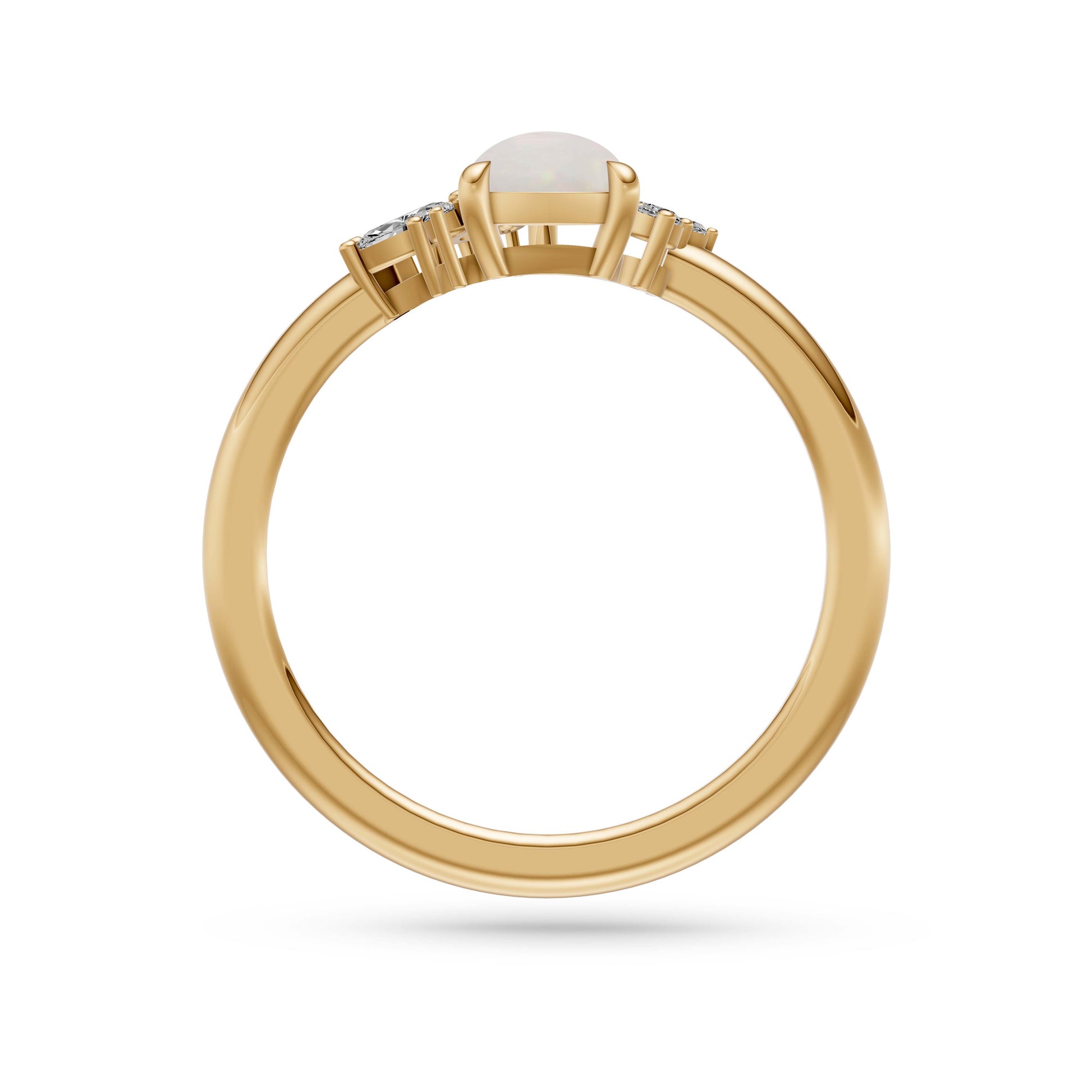 Natural Opal Pear Diamond Ring In 14K Gold