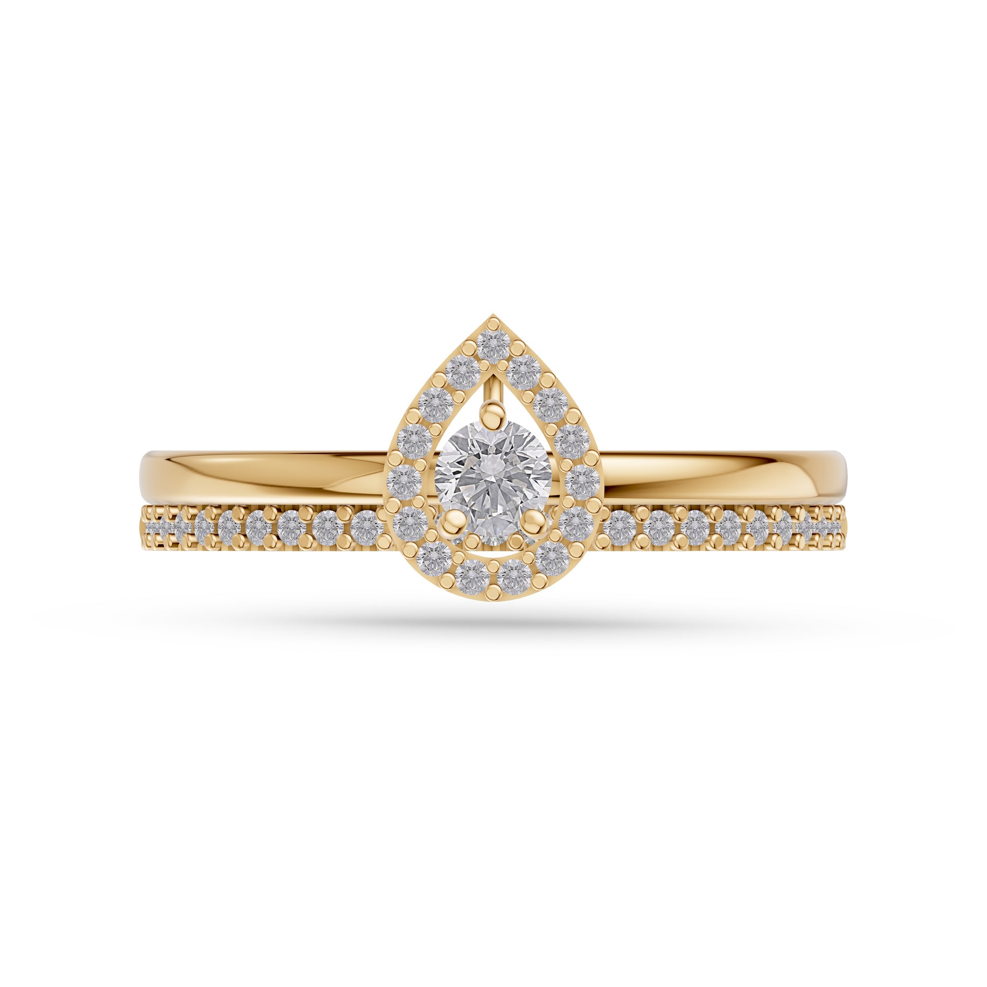 Celestia Diamond Double Band Pear Ring in 14K Gold