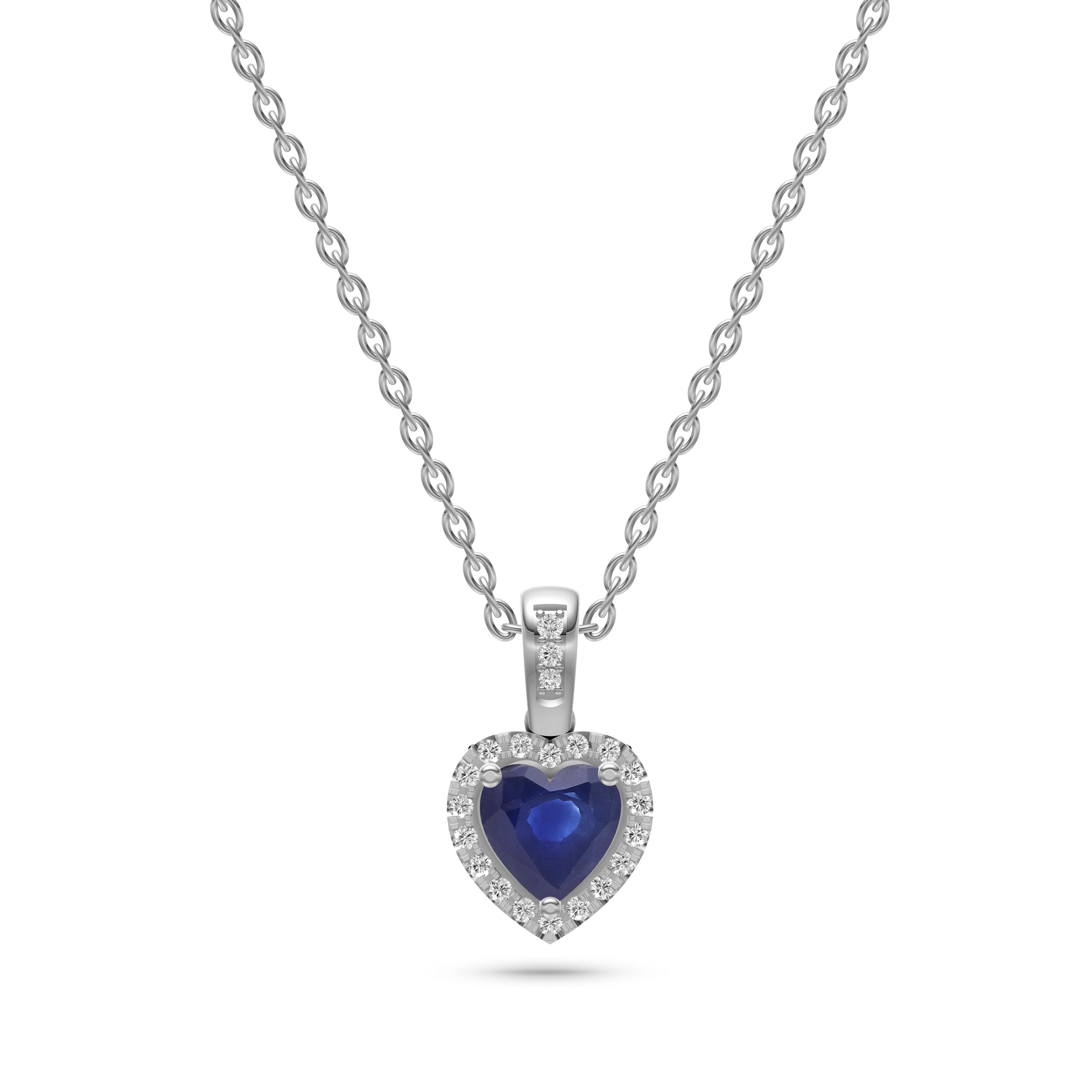 Blue Sapphire & Diamond Heart Pendant in 18K Gold
