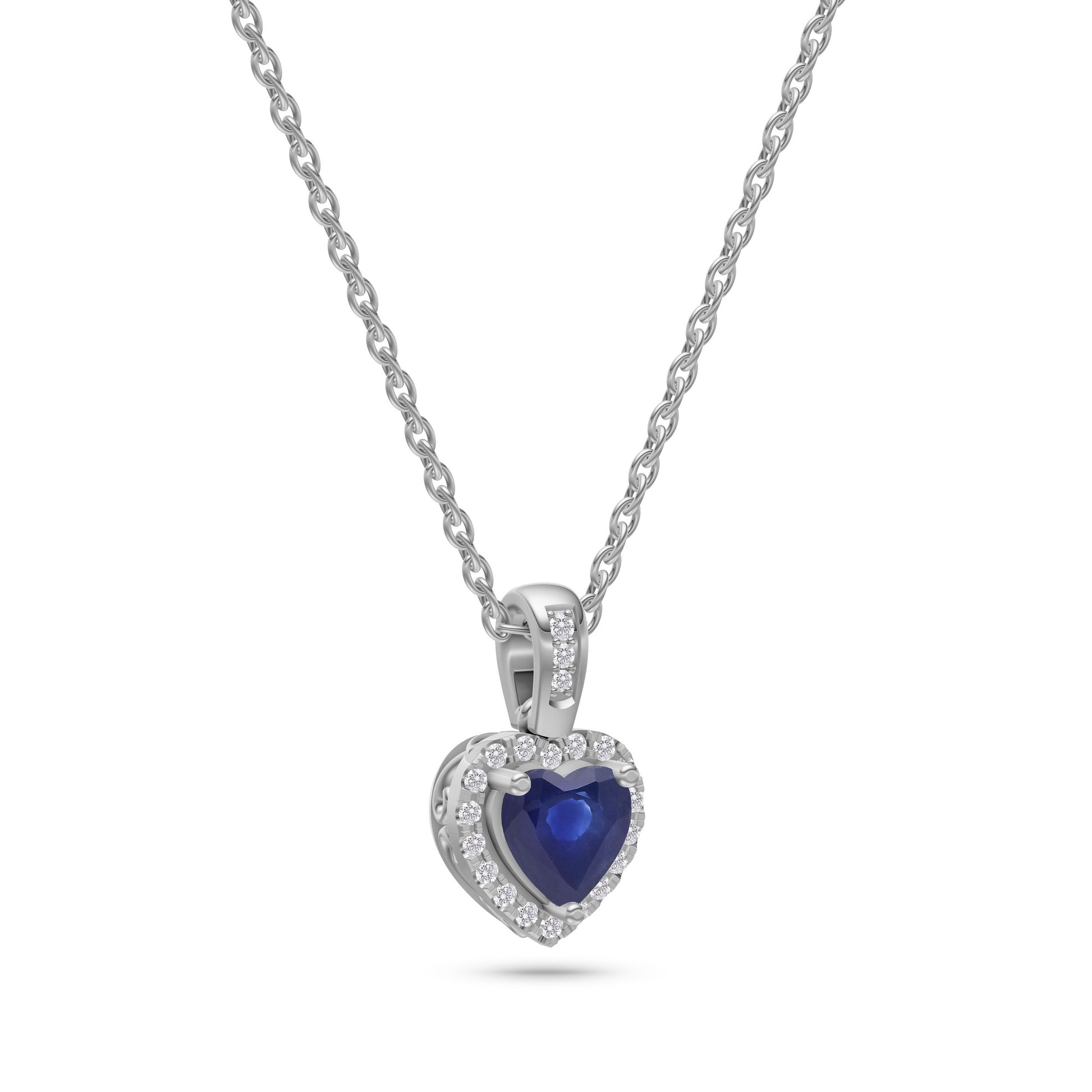 Blue Sapphire & Diamond Heart Pendant in 18K Gold