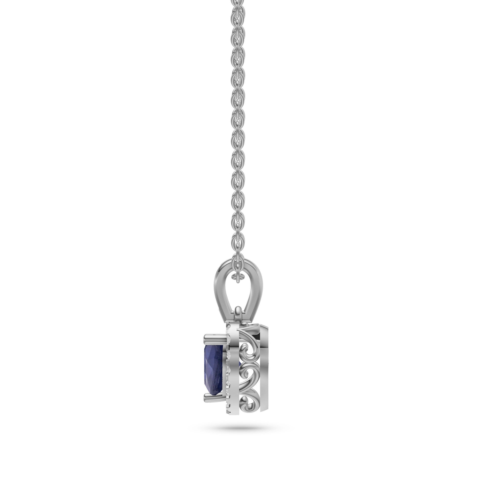 Blue Sapphire & Diamond Heart Pendant in 18K Gold