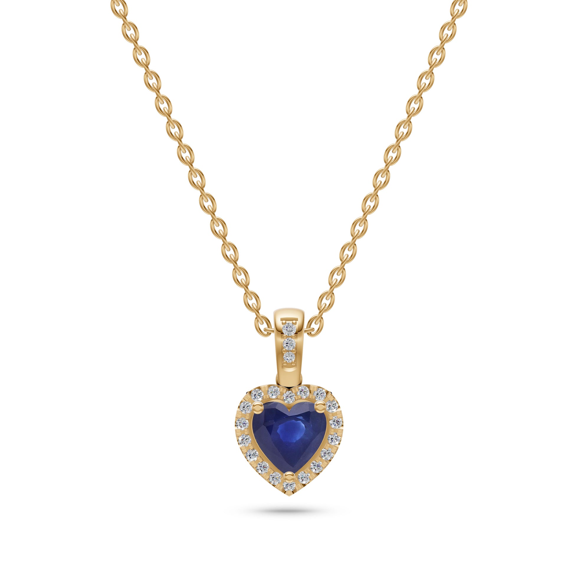 Blue Sapphire & Diamond Heart Pendant in 18K Gold