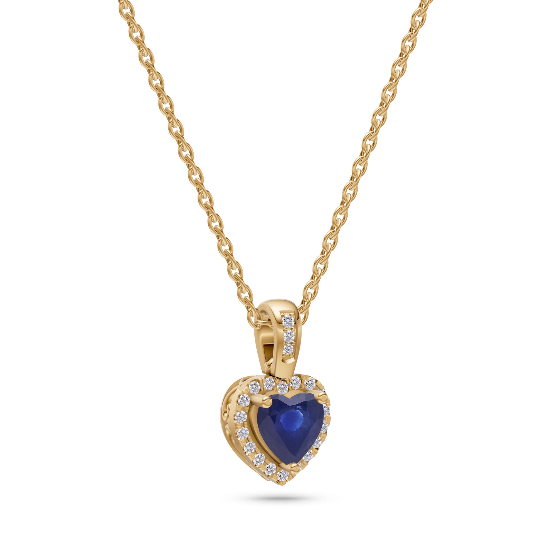 Blue Sapphire & Diamond Heart Pendant in 18K Gold