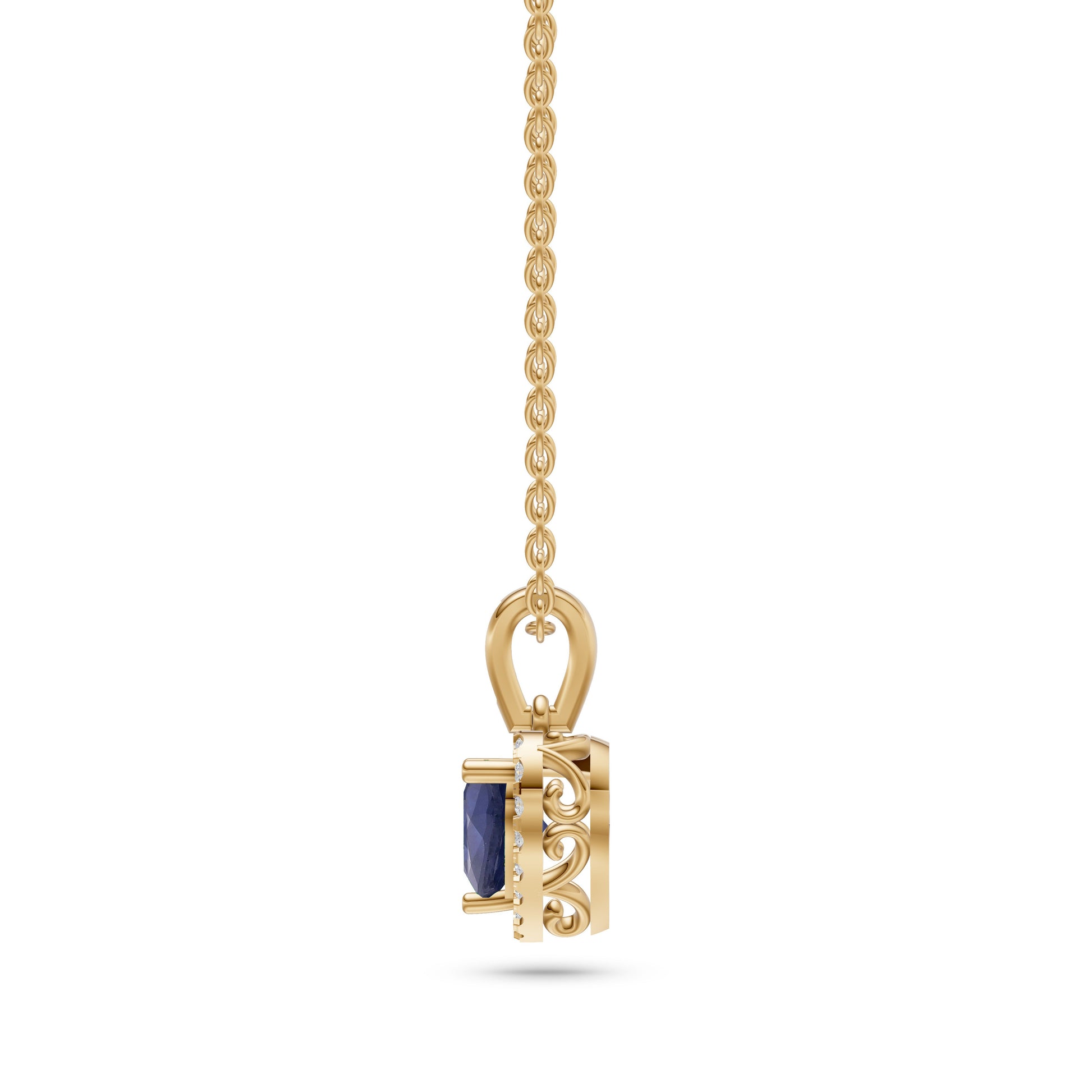 Blue Sapphire & Diamond Heart Pendant in 18K Gold