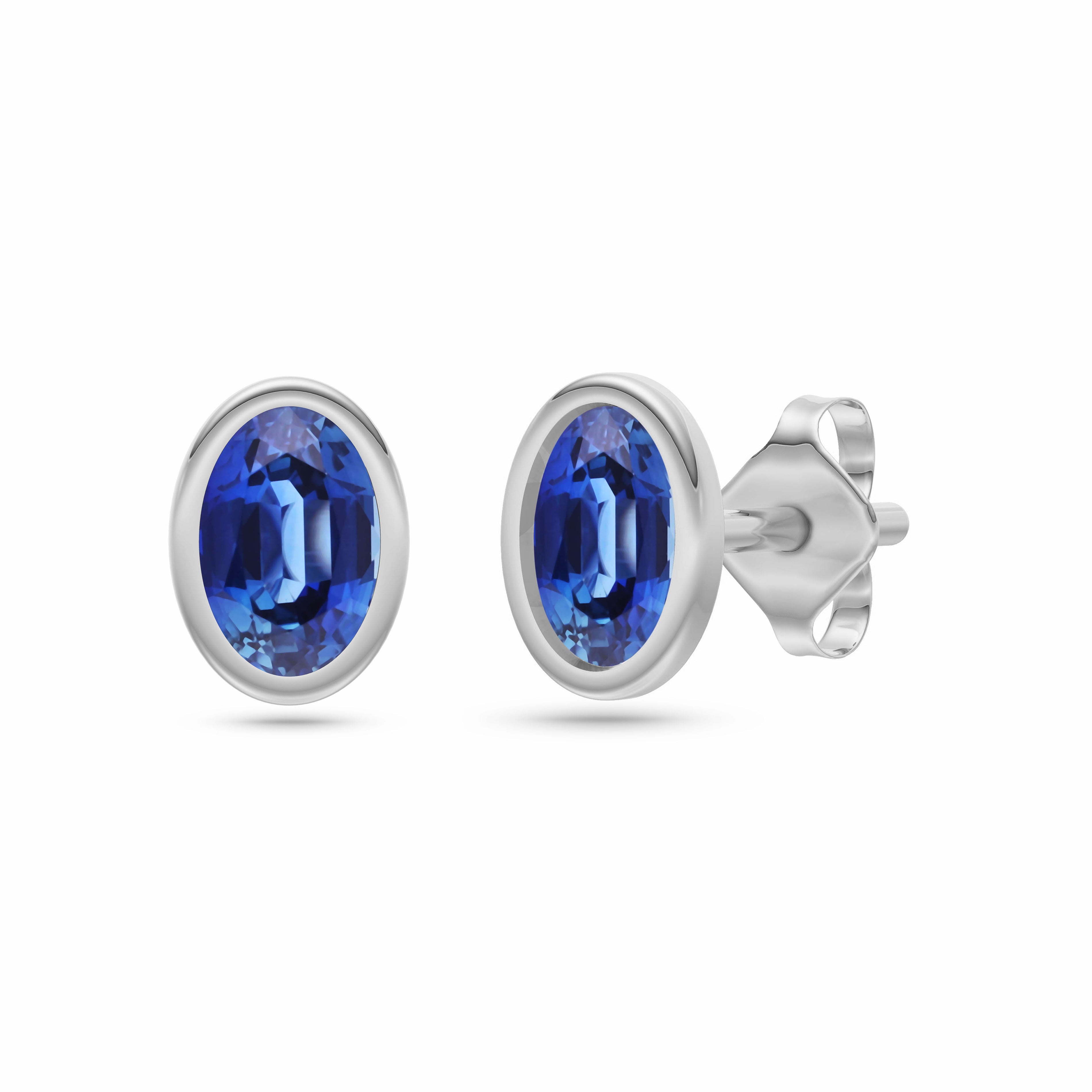 Sapphire Oval Bezel Earrings in 18K Gold