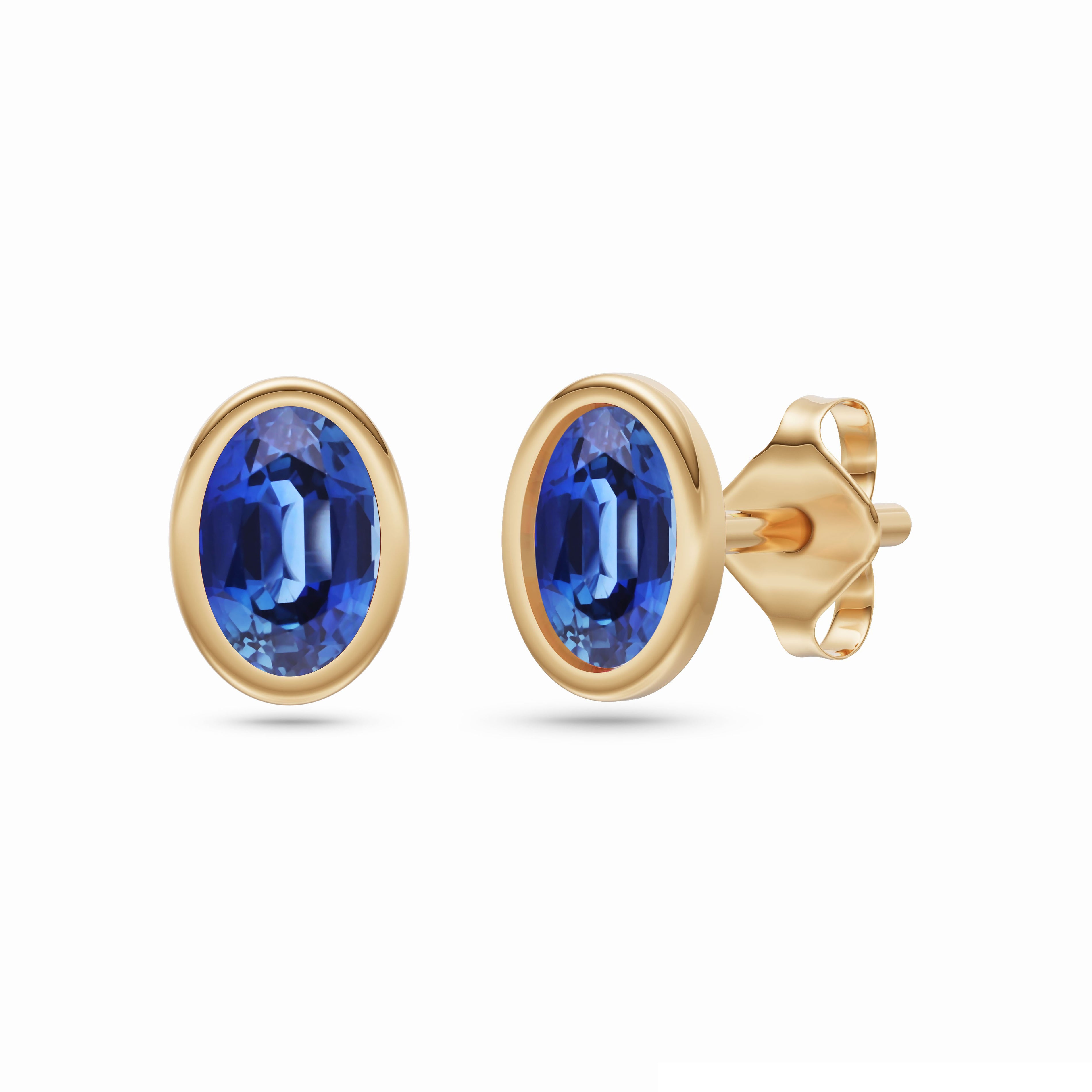Sapphire Oval Bezel Earrings in 18K Gold