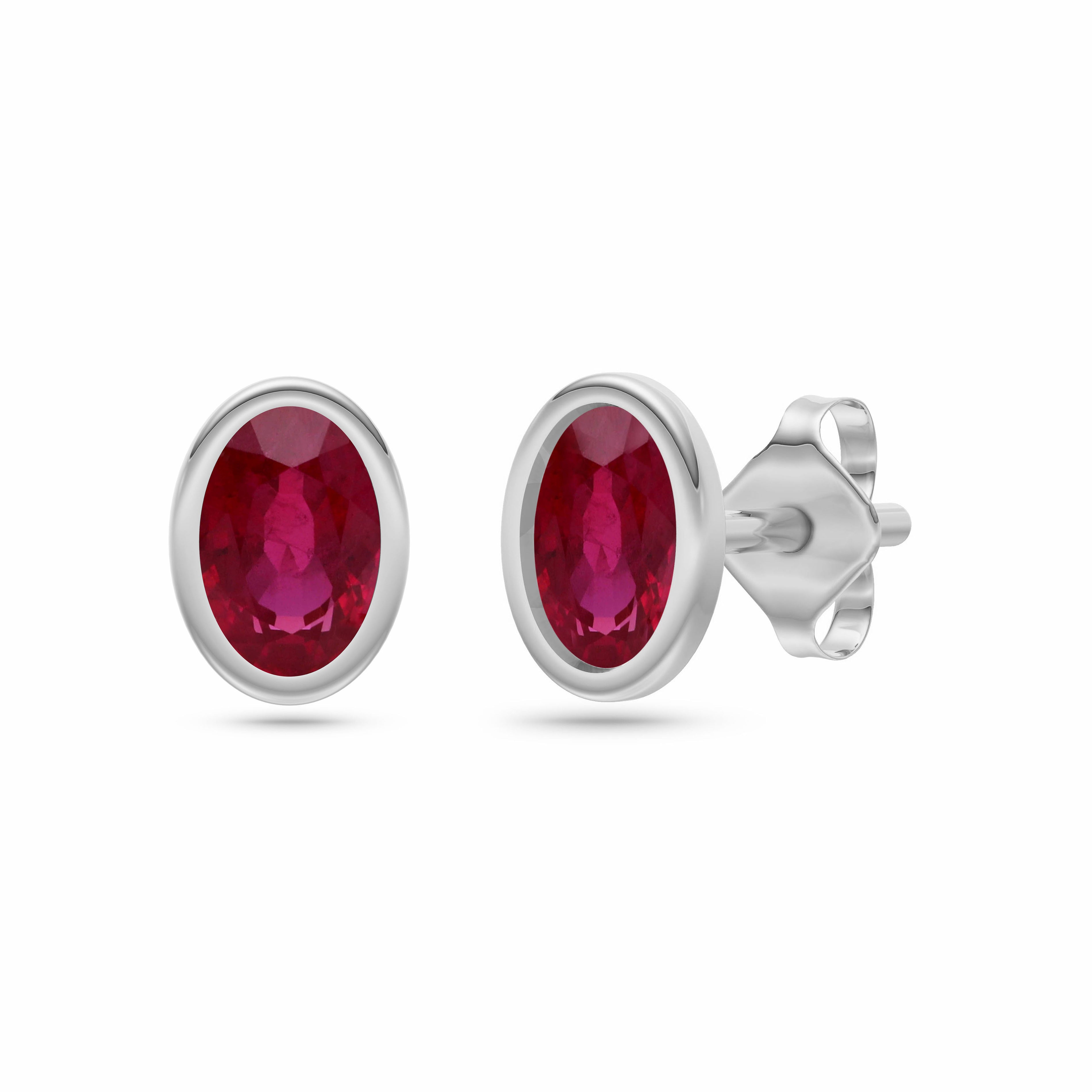 Ruby Oval Bezel Earrings in 18K Gold