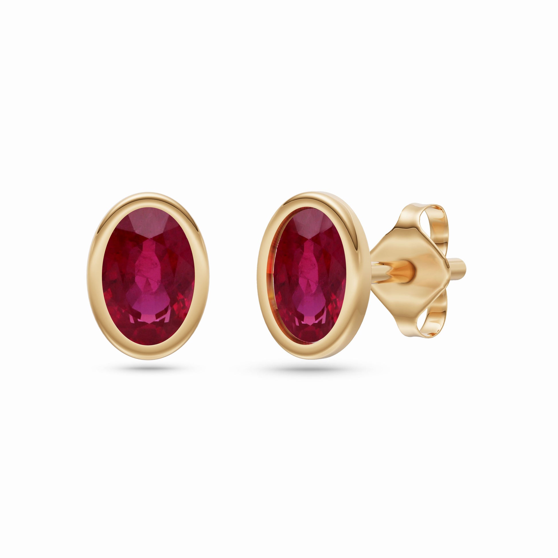 Ruby Oval Bezel Earrings in 18K Gold
