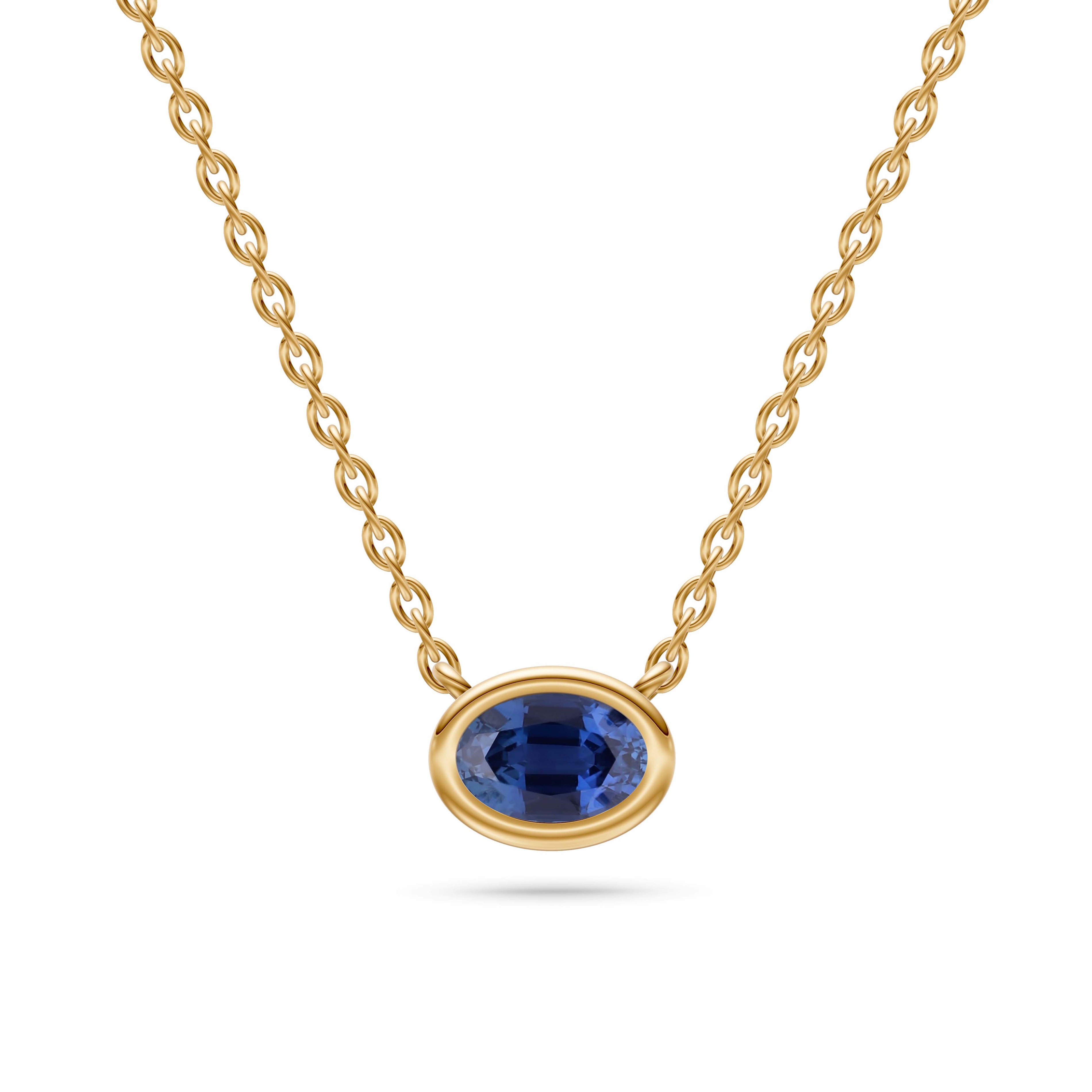 Azure Halo Blue Sapphire Bezel Pendant in 18K Gold