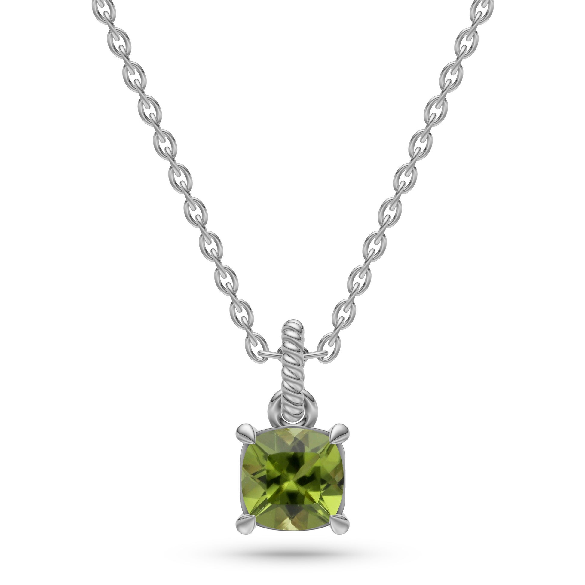 Cushion-Cut Peridot Necklace in 14K Gold