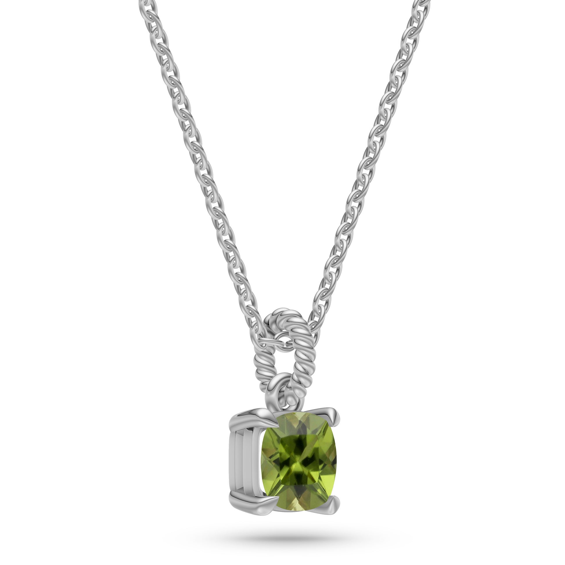 Cushion-Cut Peridot Necklace in 14K Gold