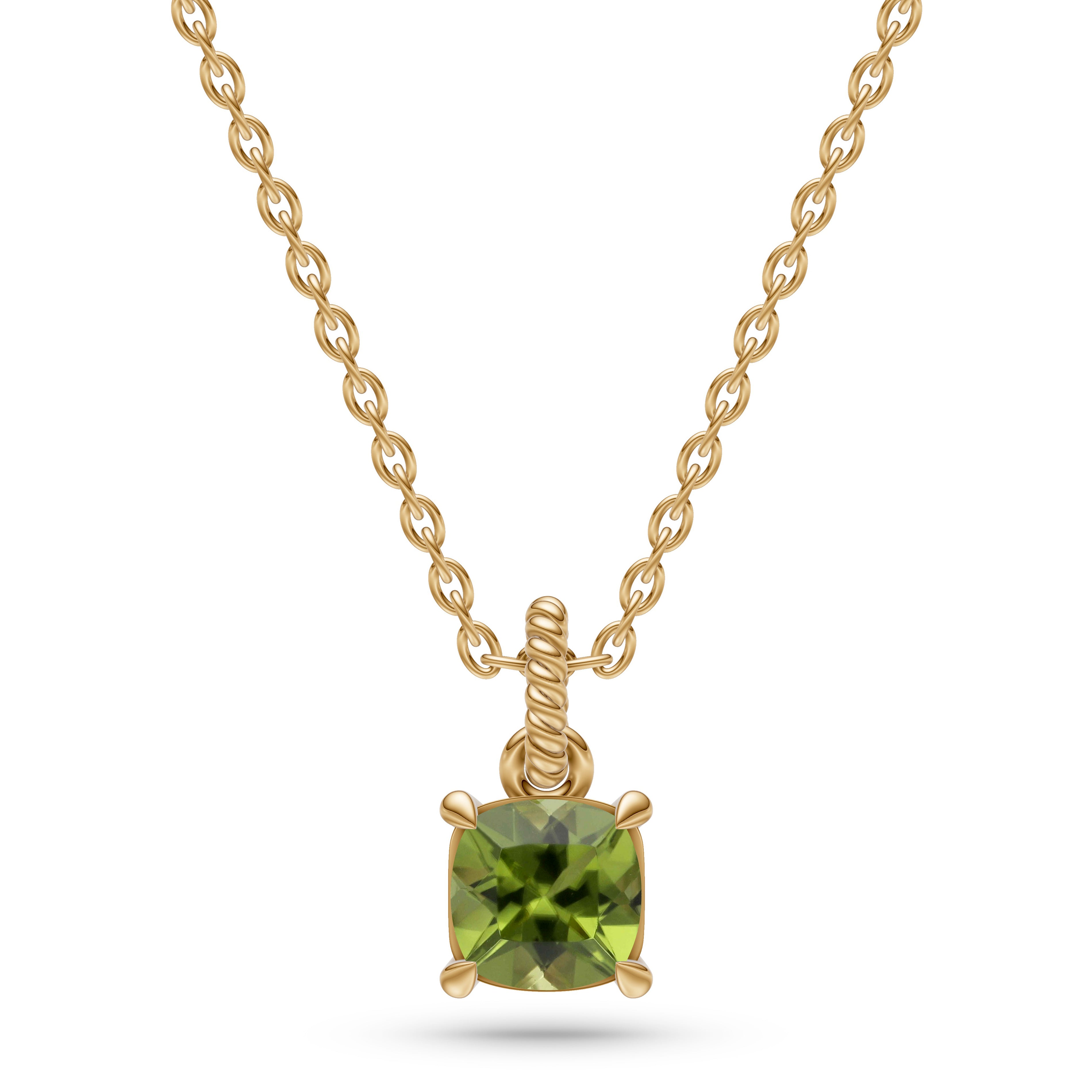 Cushion-Cut Peridot Necklace in 14K Gold
