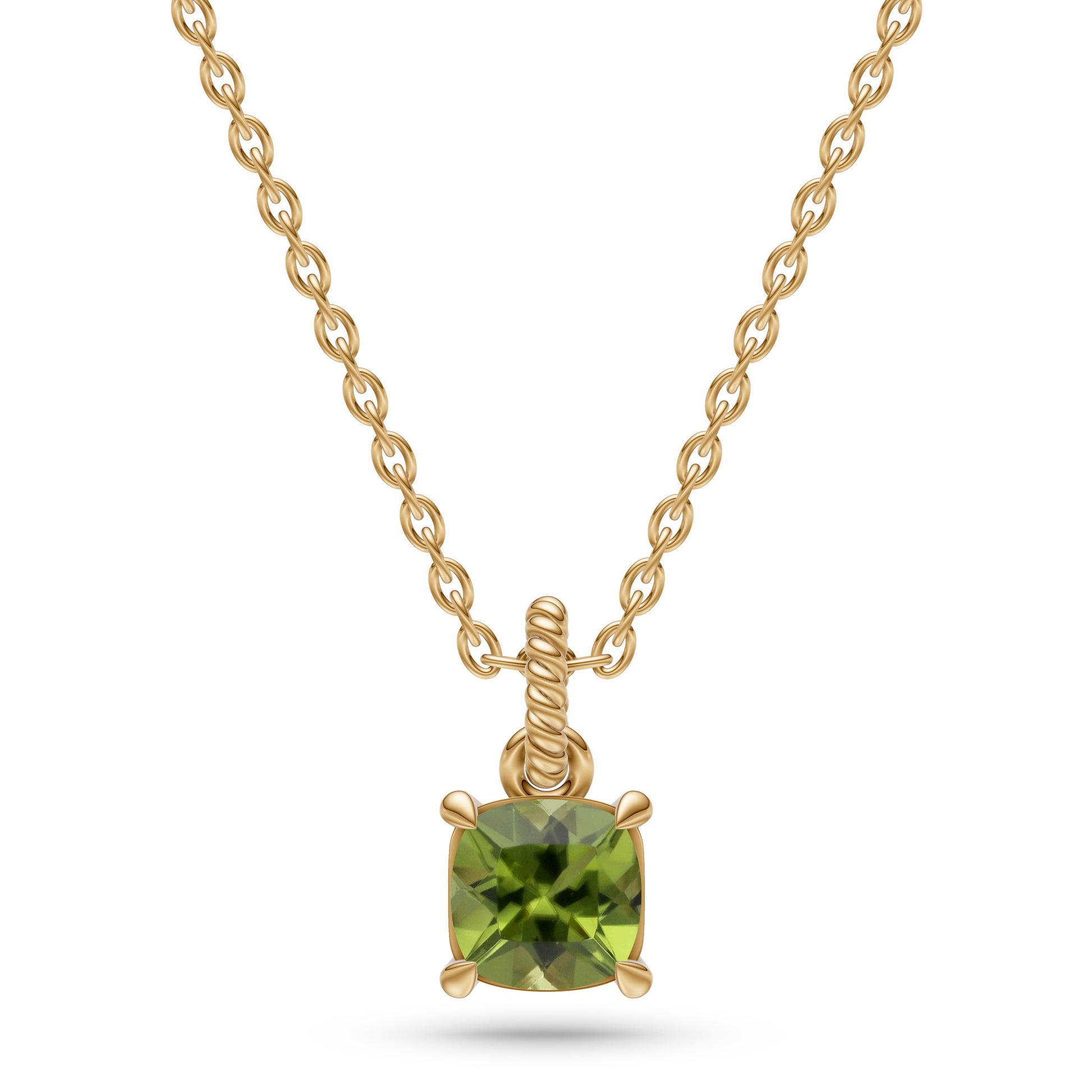 Cushion-Cut Peridot Necklace in 14K Gold