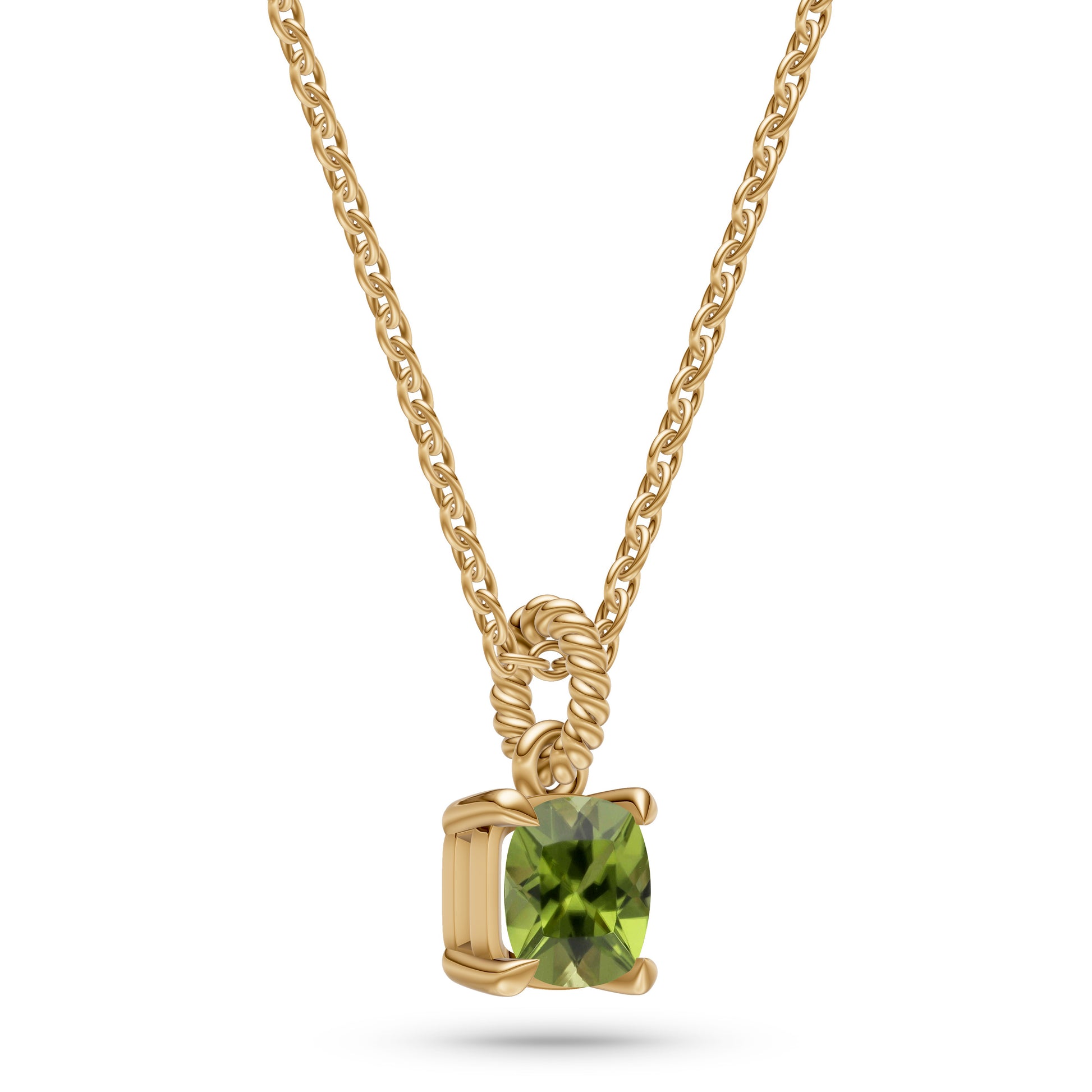 Cushion-Cut Peridot Necklace in 14K Gold