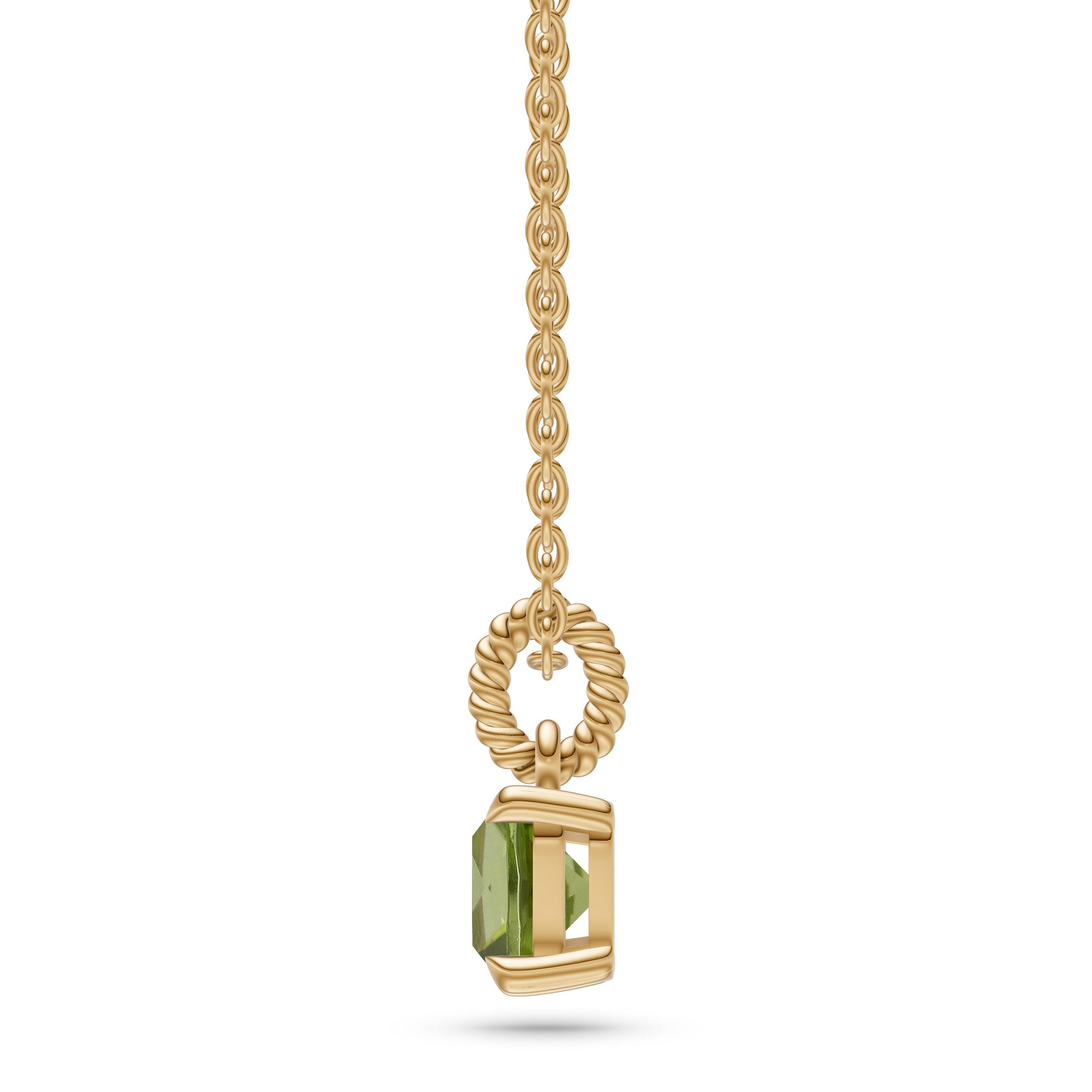 Cushion-Cut Peridot Necklace in 14K Gold