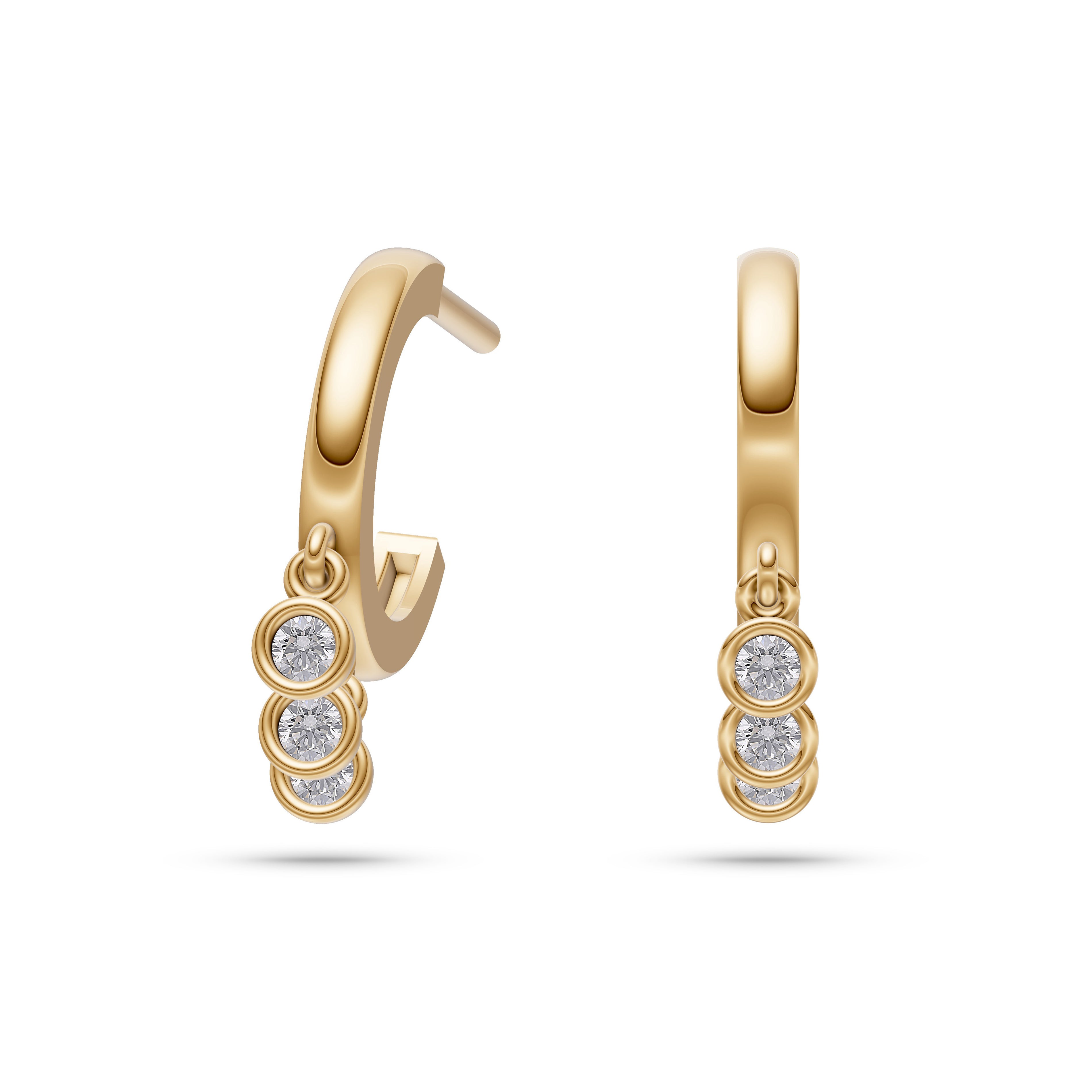 Diamond Triple Charm Earrings In 14K Gold