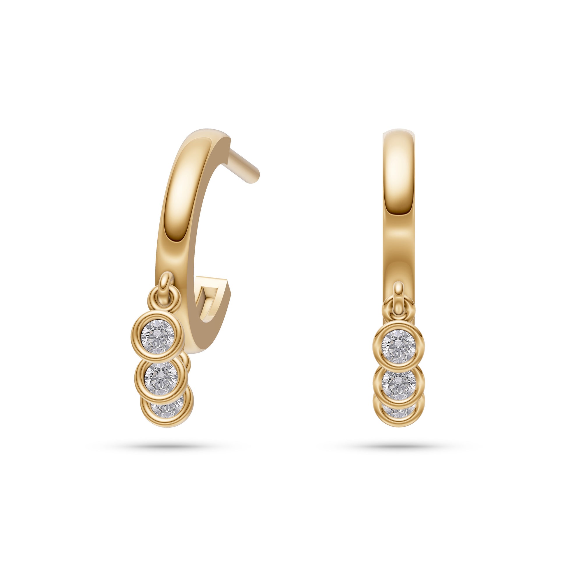 Diamond Triple Charm Earrings In 14K Gold