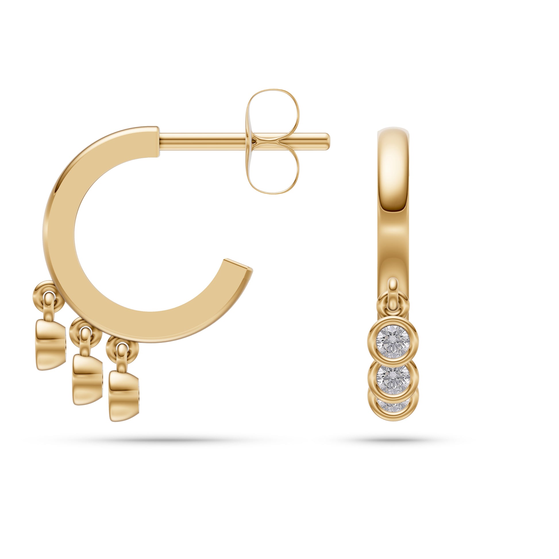 Diamond Triple Charm Earrings In 14K Gold