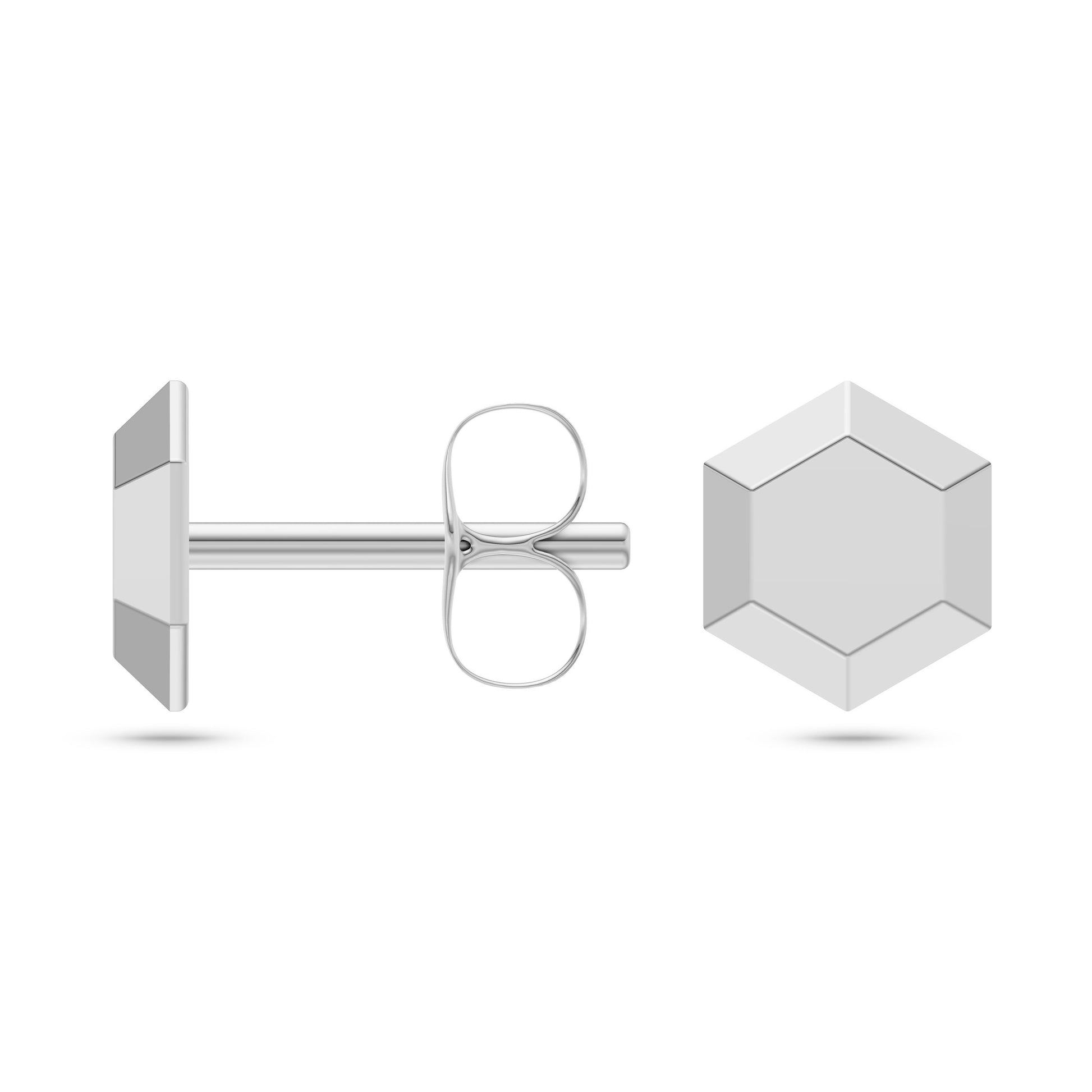 Geometric Hexagon Stud Earrings in 14K Gold