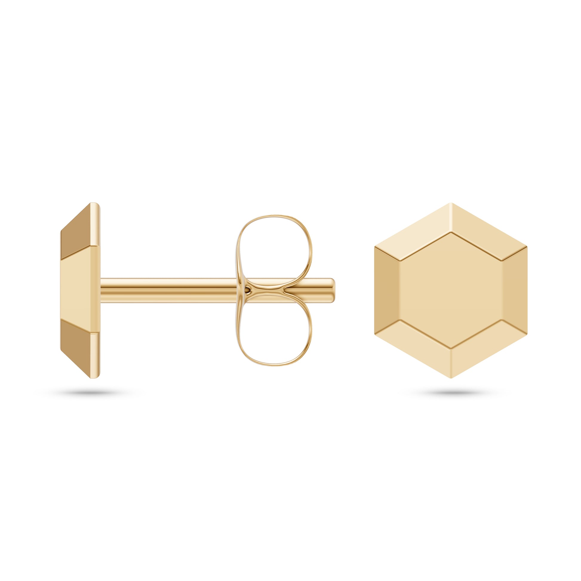 Geometric Hexagon Stud Earrings in 14K Gold