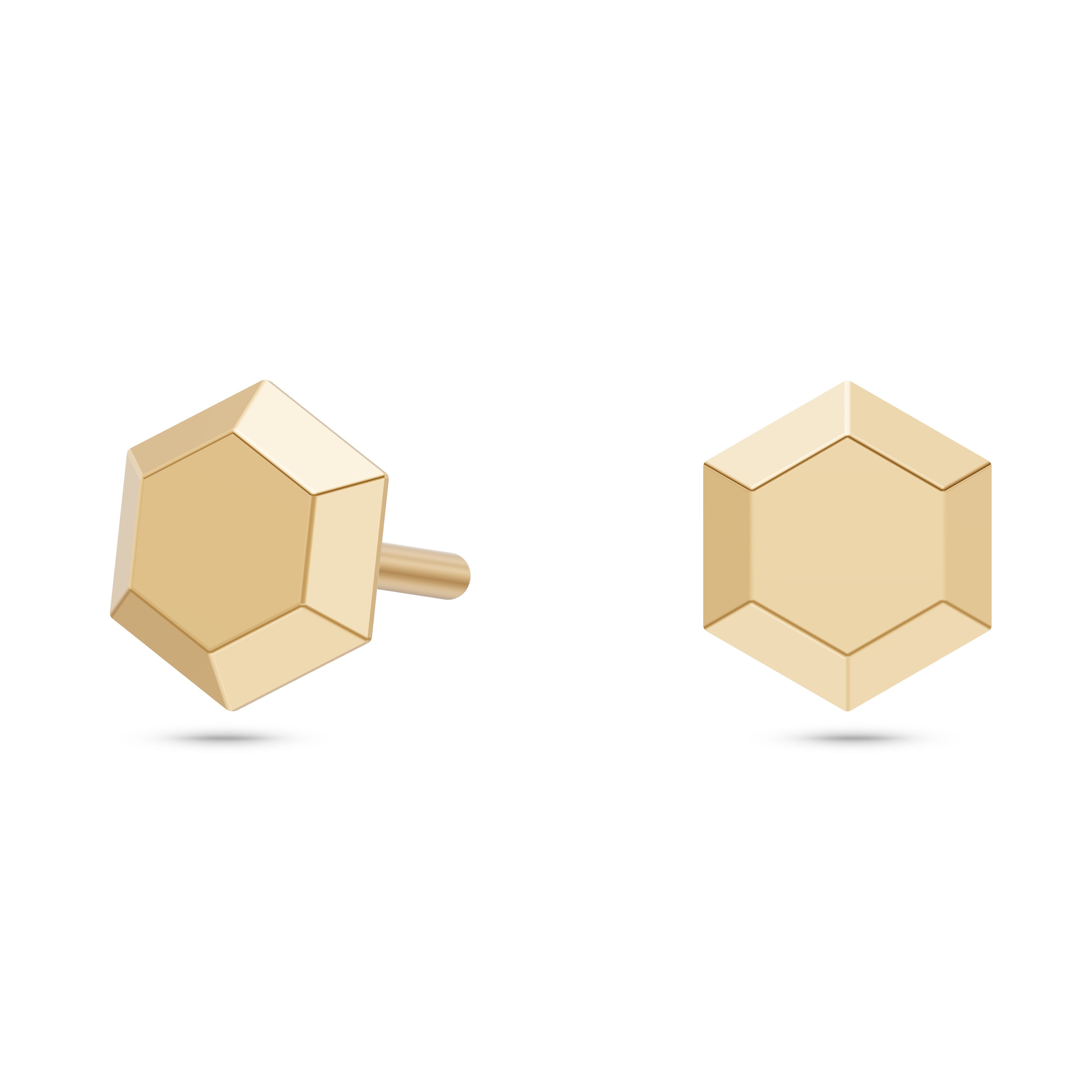 Geometric Hexagon Stud Earrings in 14K Gold