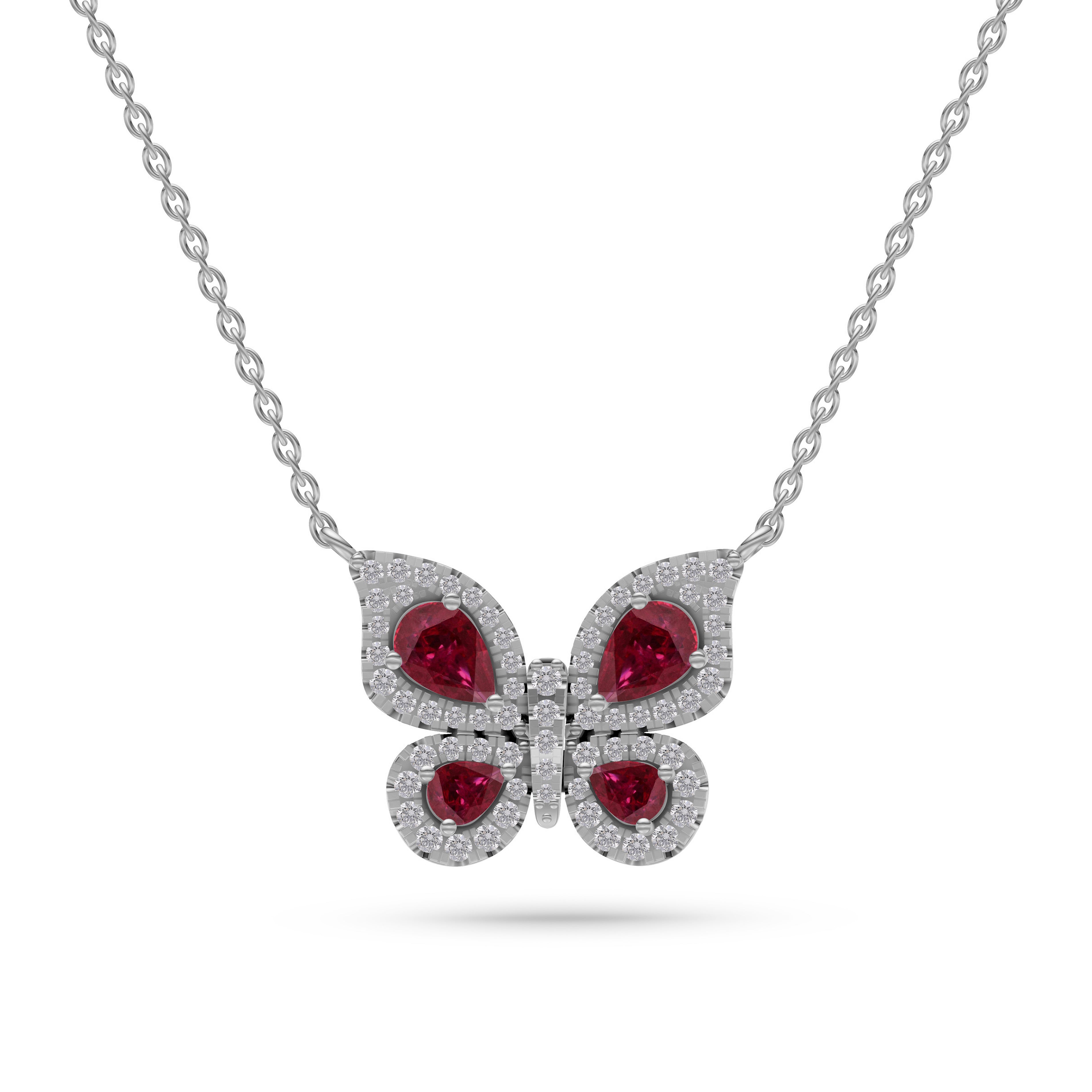 Ruby Butterfly Diamond Necklace in 18K Gold