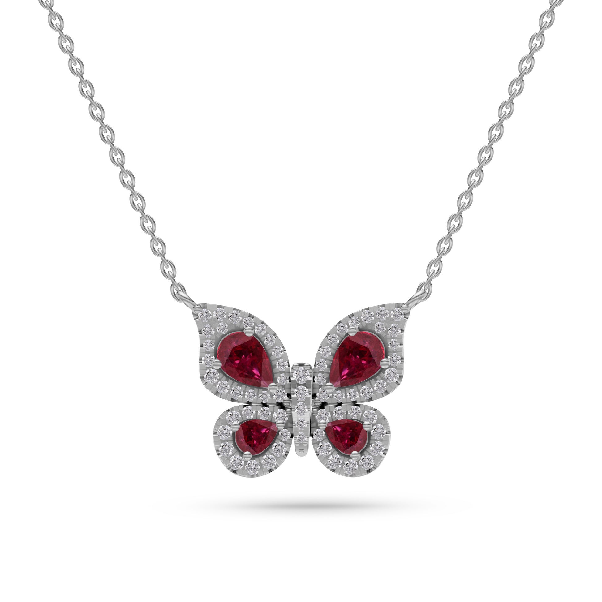 Ruby Butterfly Diamond Necklace in 18K Gold