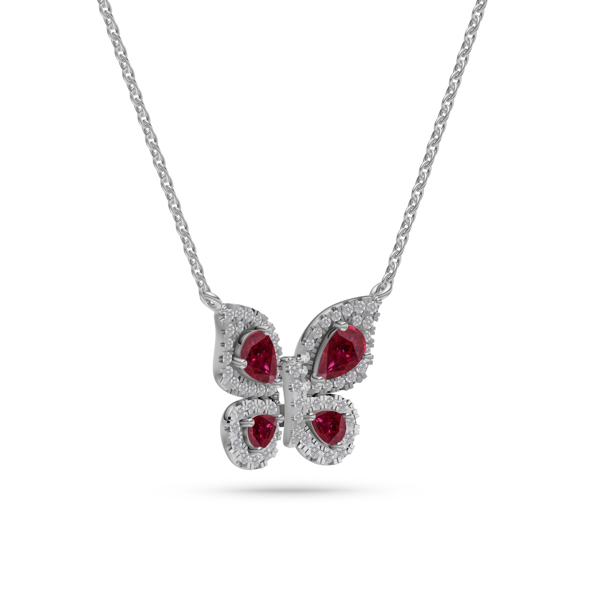 Ruby Butterfly Diamond Necklace in 18K Gold