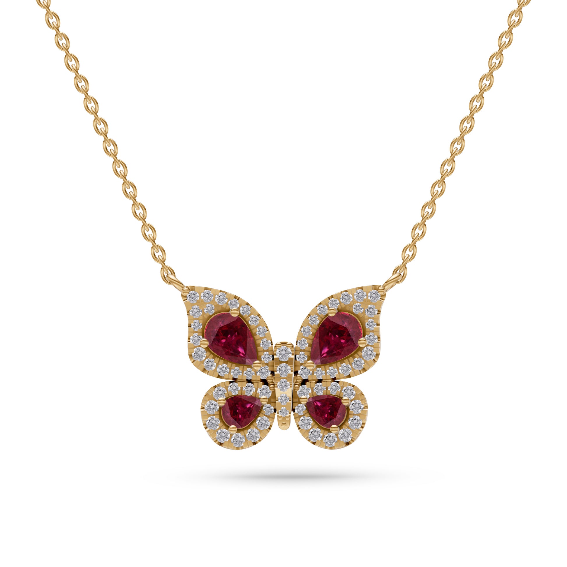 Ruby Butterfly Diamond Necklace in 18K Gold