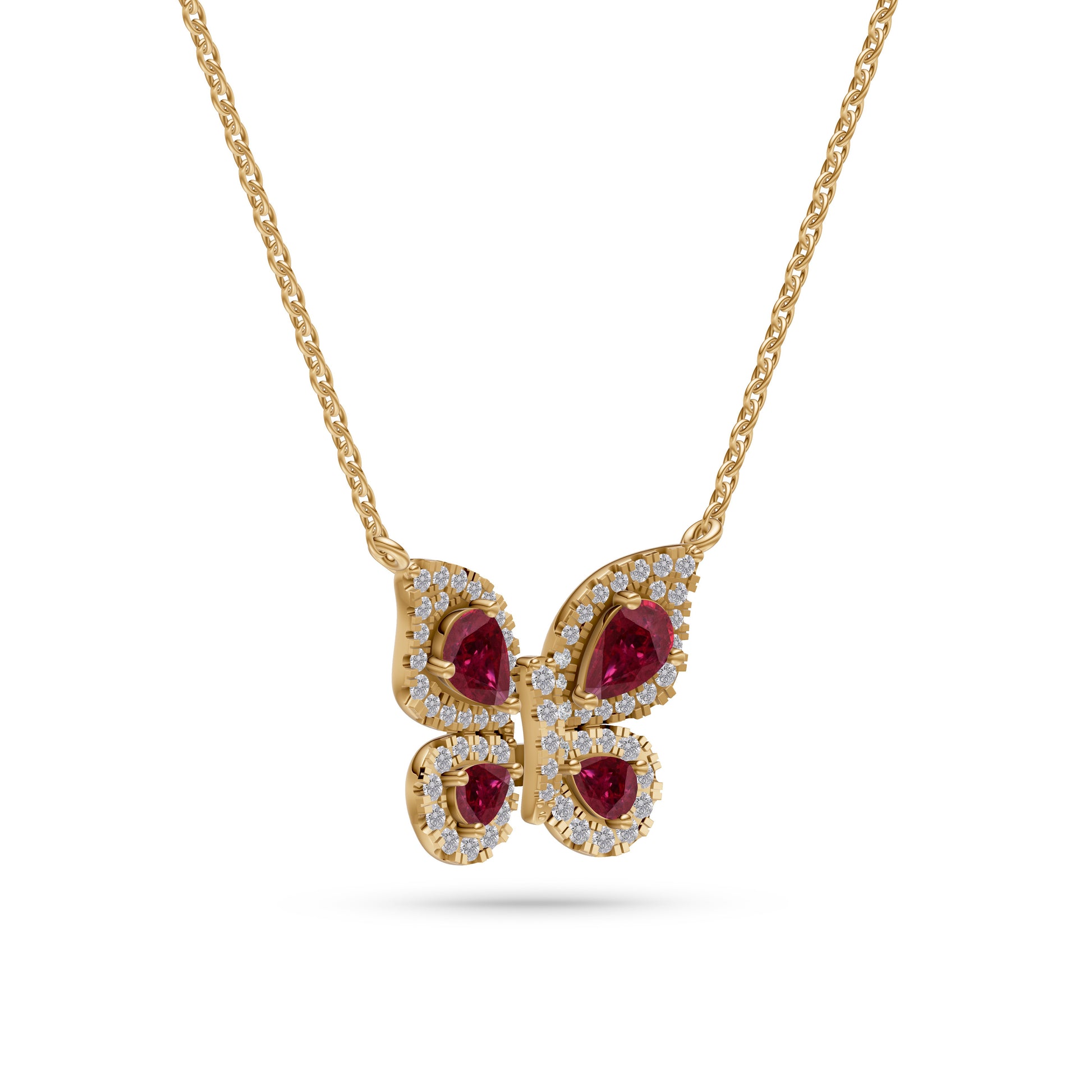 Ruby Butterfly Diamond Necklace in 18K Gold