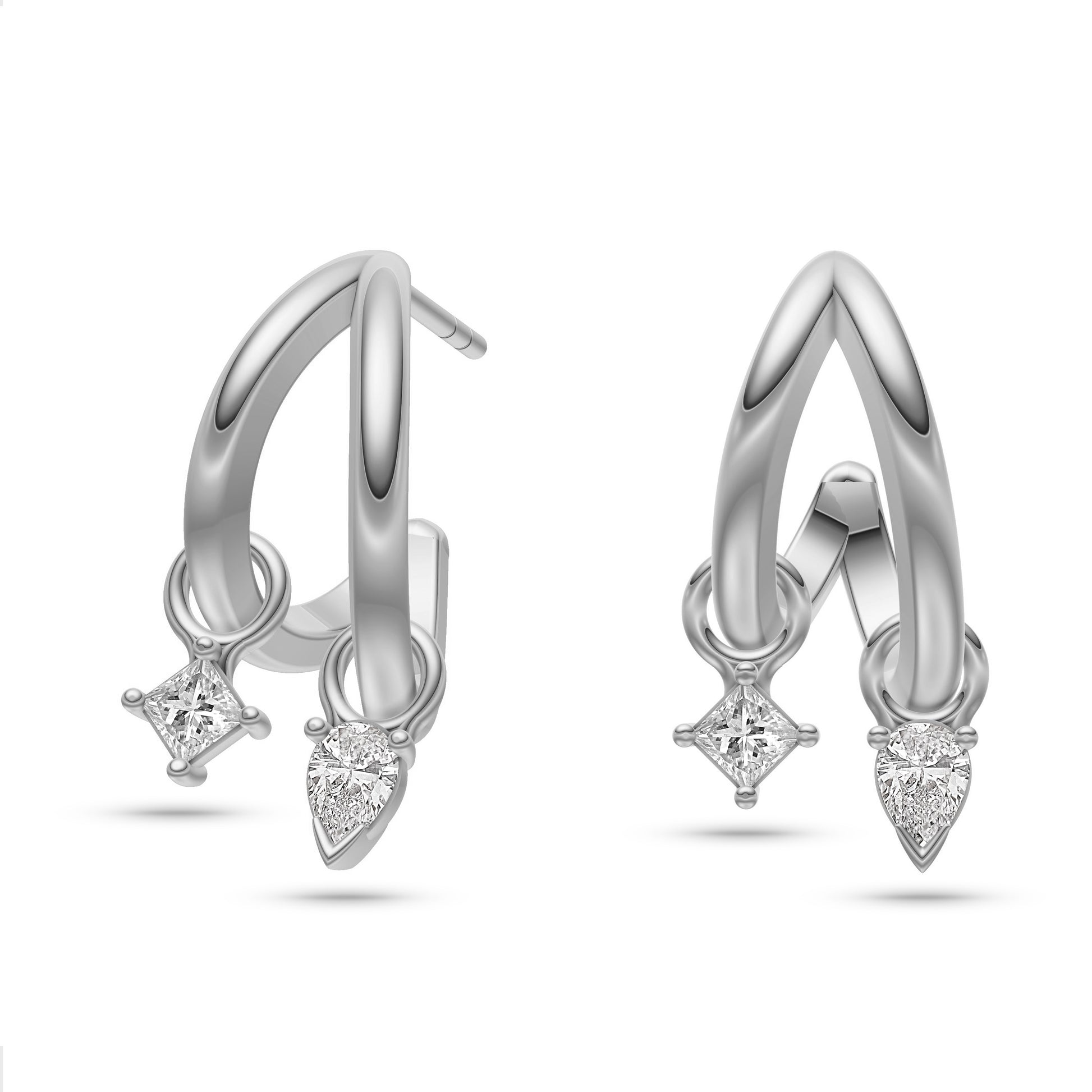 Diamond Charm Hoop Earrings in 14K Gold