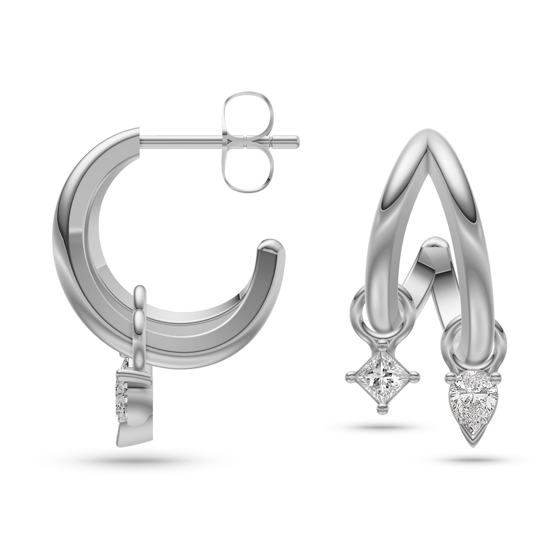 Diamond Charm Hoop Earrings in 14K Gold
