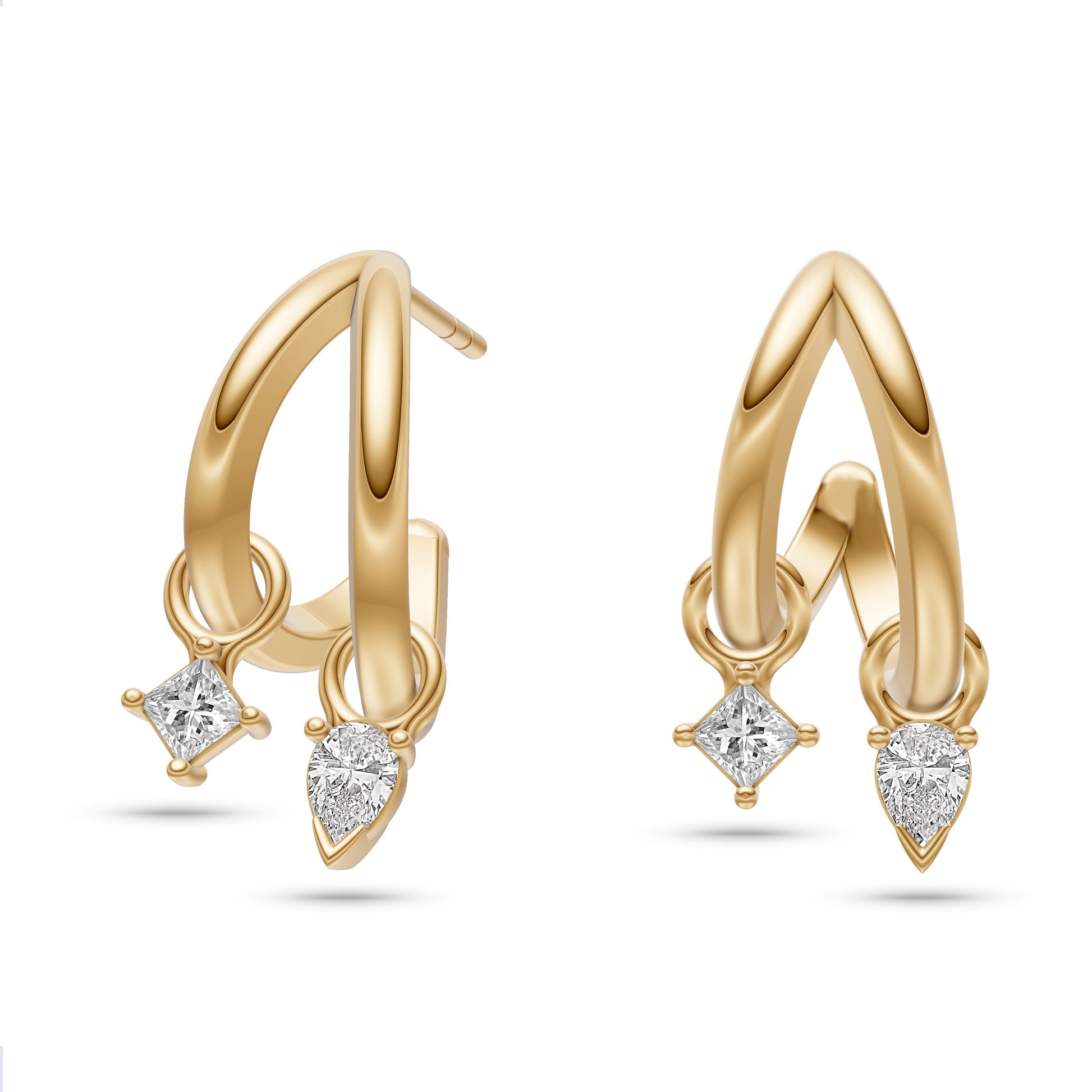 Diamond Charm Hoop Earrings in 14K Gold