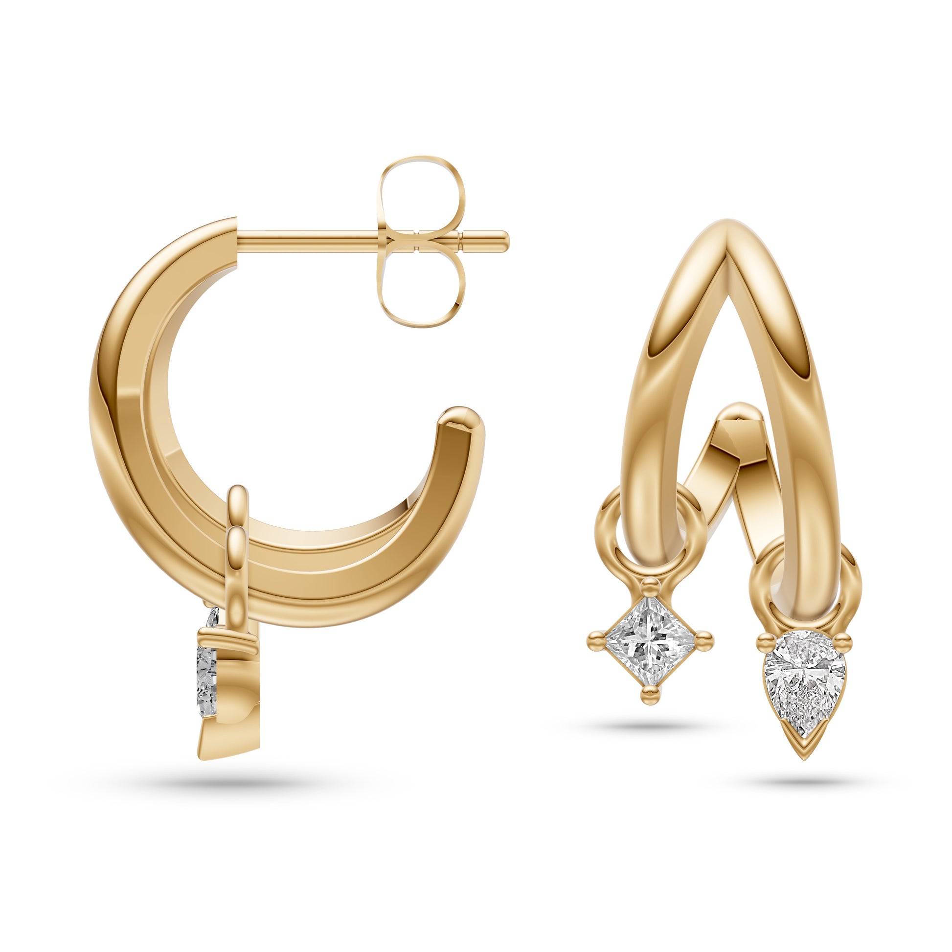 Diamond Charm Hoop Earrings in 14K Gold