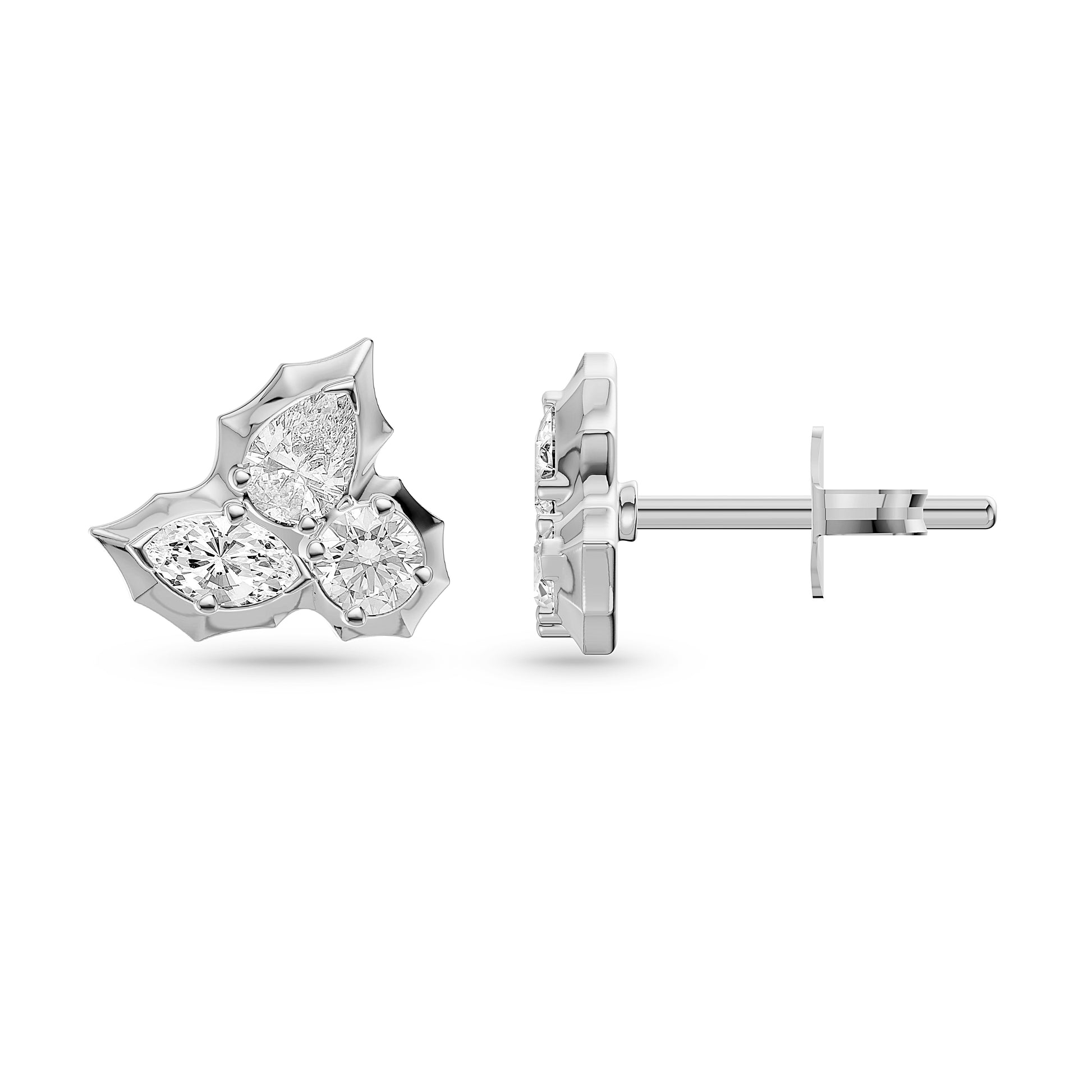 Diamond Petal Cluster Stud Earrings in 14K Gold