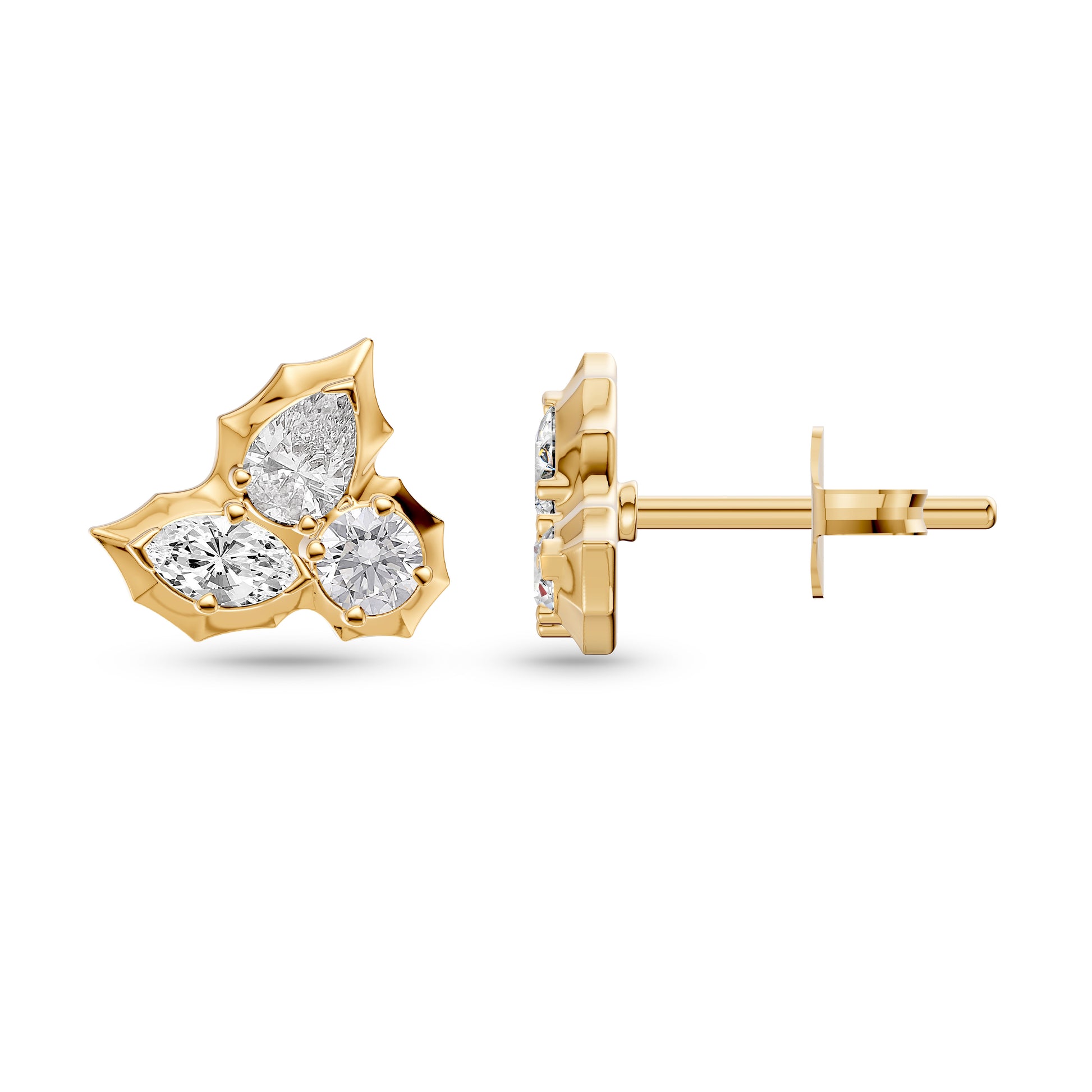 Diamond Petal Cluster Stud Earrings in 14K Gold
