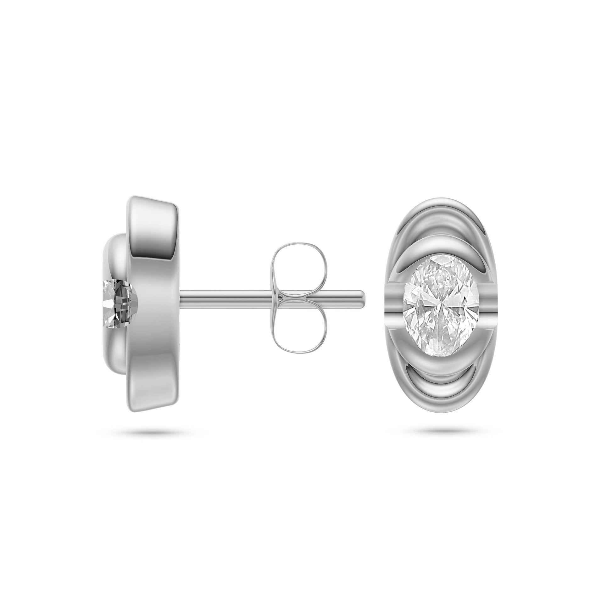 Oval Diamond Stud Earrings in 14K Gold