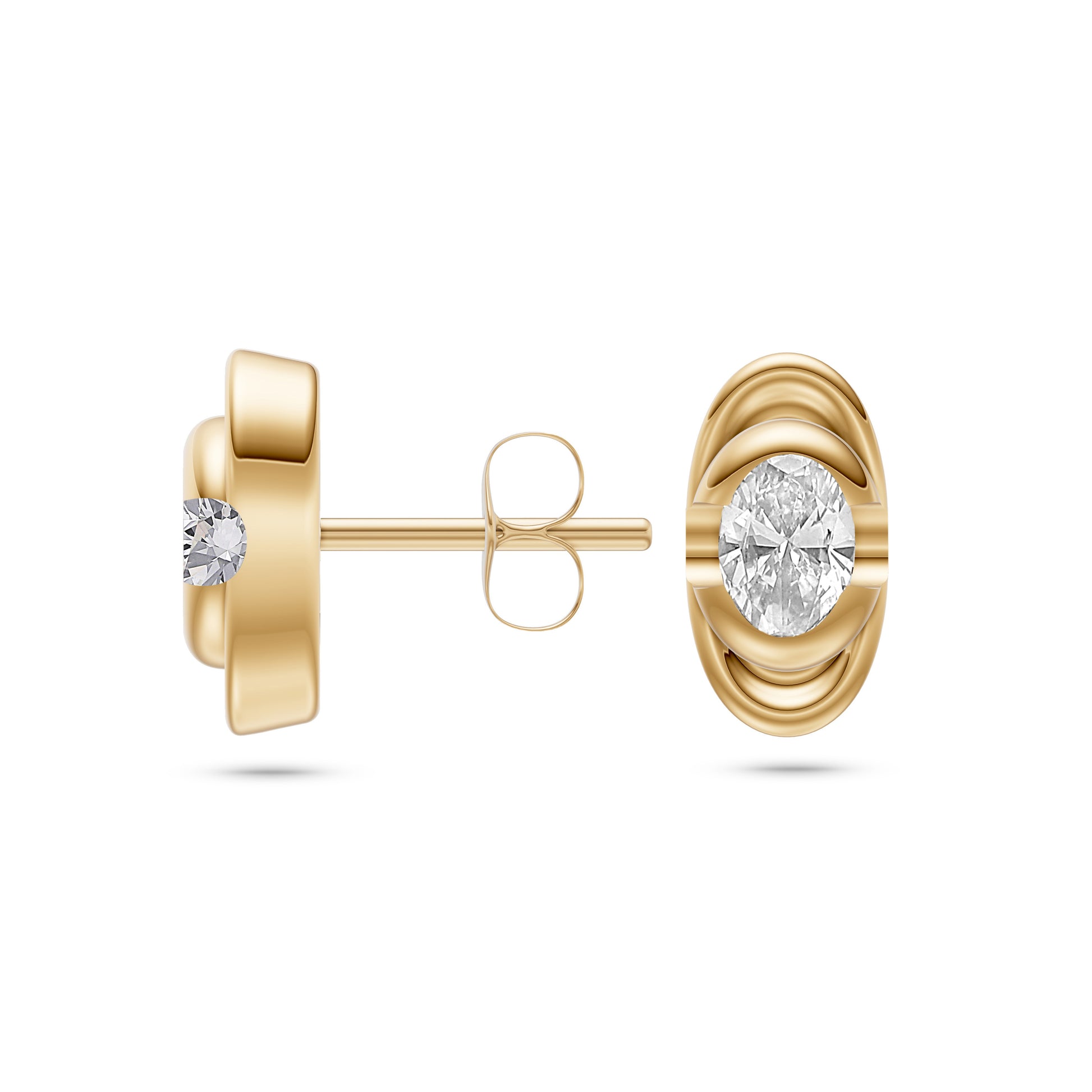 Oval Diamond Stud Earrings in 14K Gold