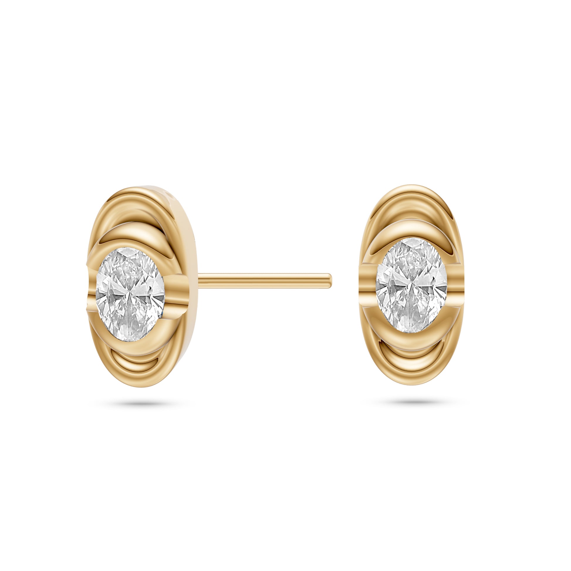 Oval Diamond Stud Earrings in 14K Gold